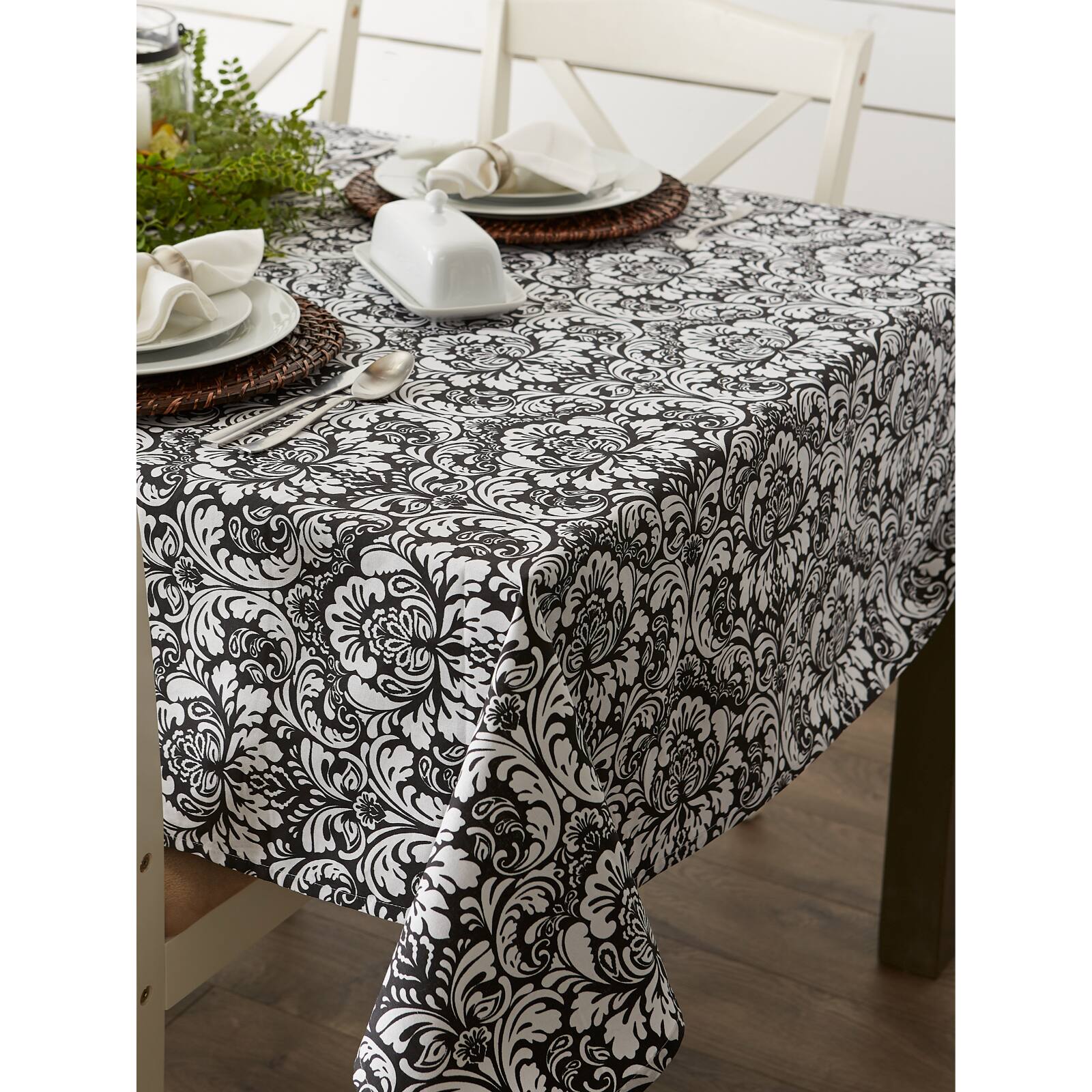 Damask Black Tablecloth 60" x 84"