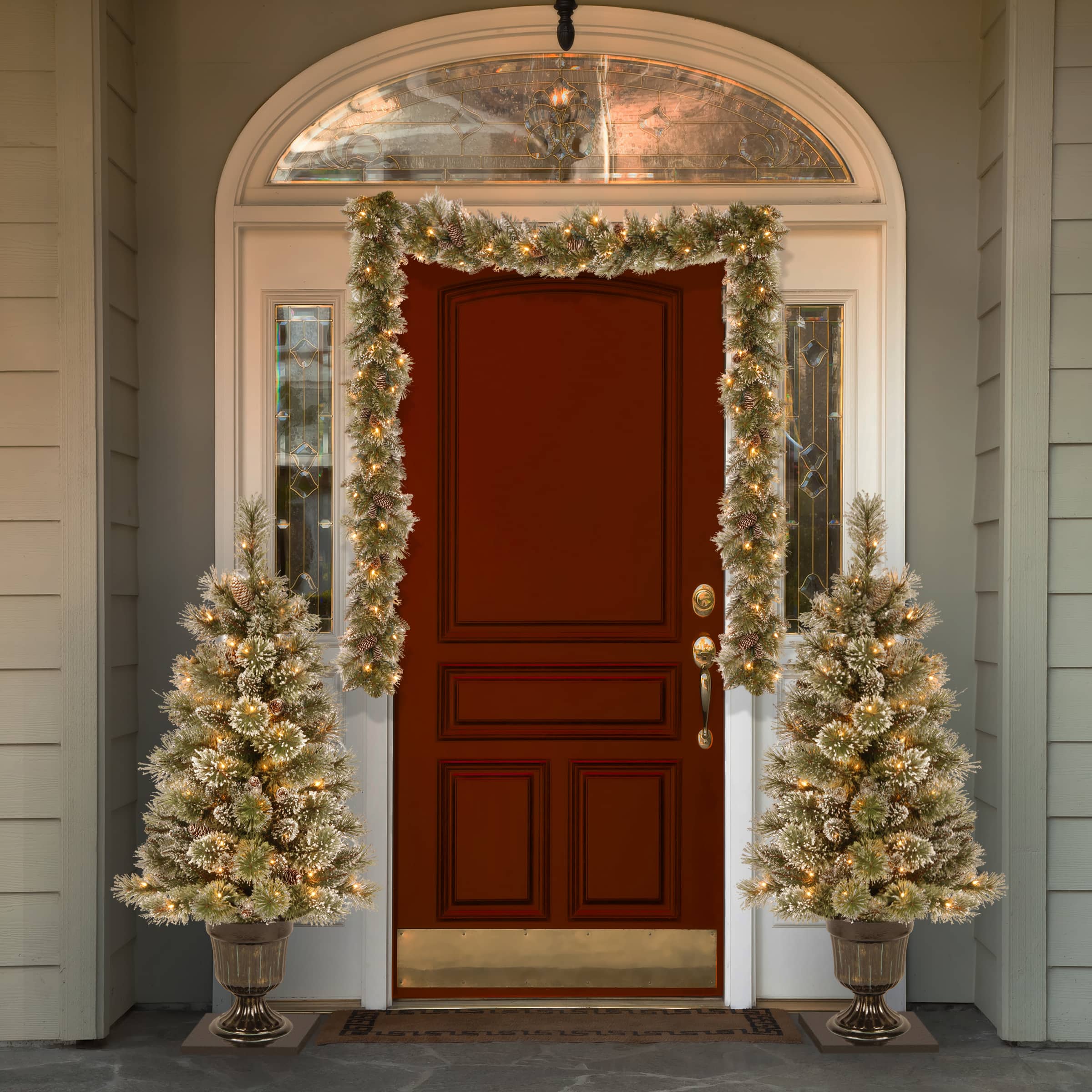 9' x 10" Pre-lit Glittery Bristle® Pine Artificial Christmas Garland with 100 Soft White LED Lights with C7 Diamond Caps