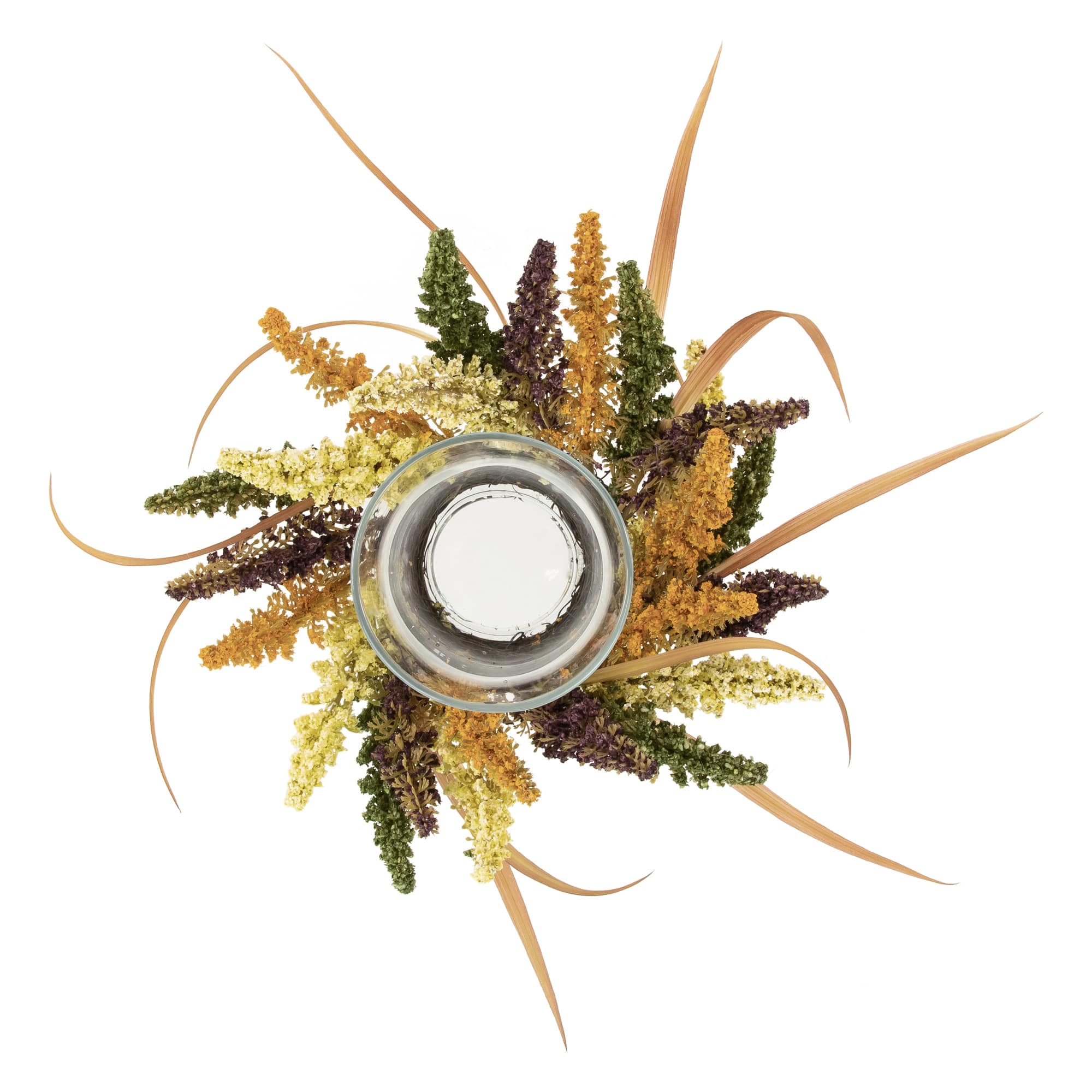 18" Autumn Harvest Pillar Candle Holder with Artificial Fall Foliage