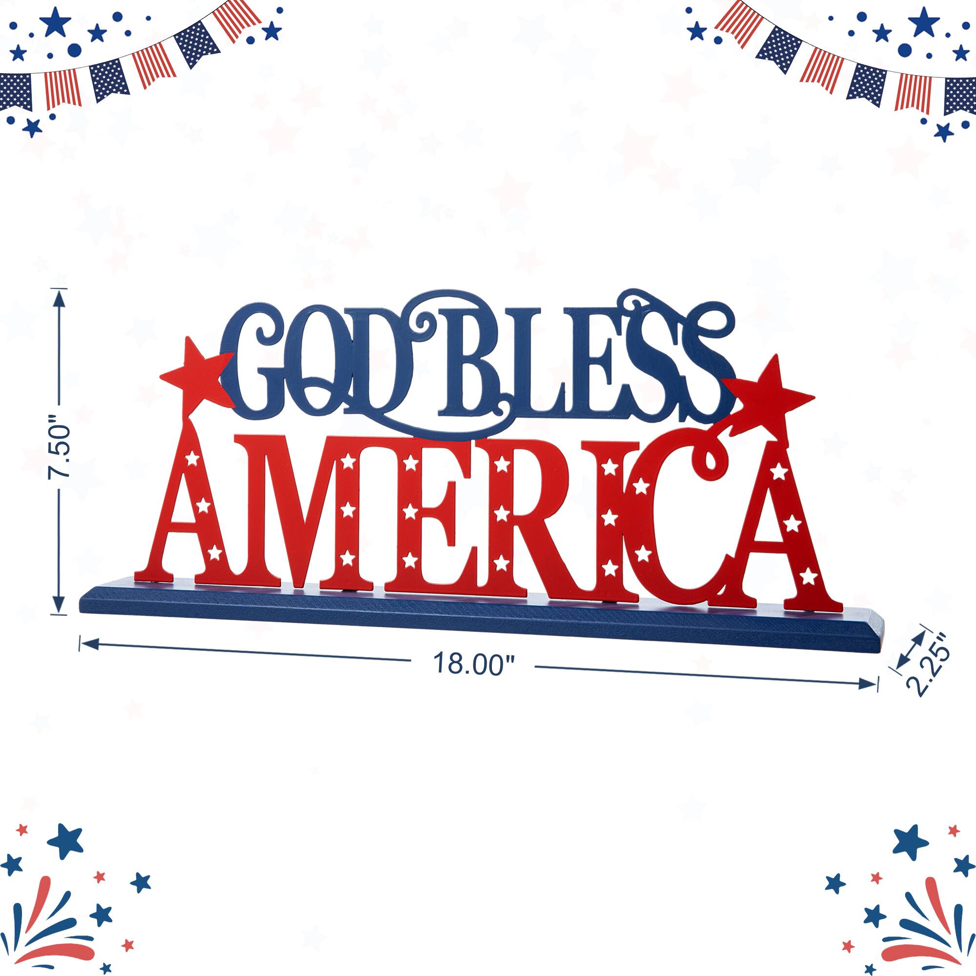 Glitzhome® 18" Wide God Bless America Tabletop Décor