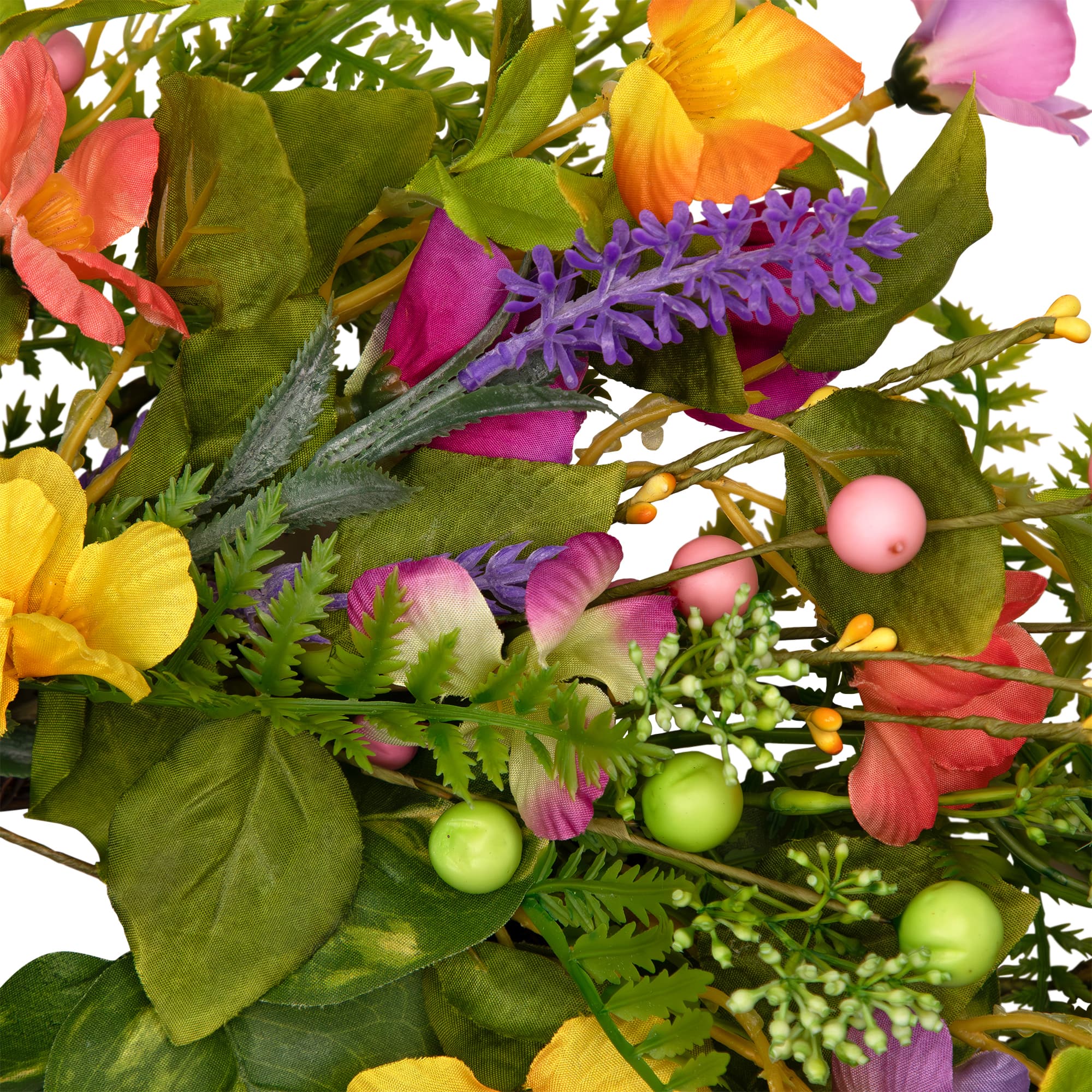 22" Yellow & Pink Mixed Floral Artificial Spring Wreath