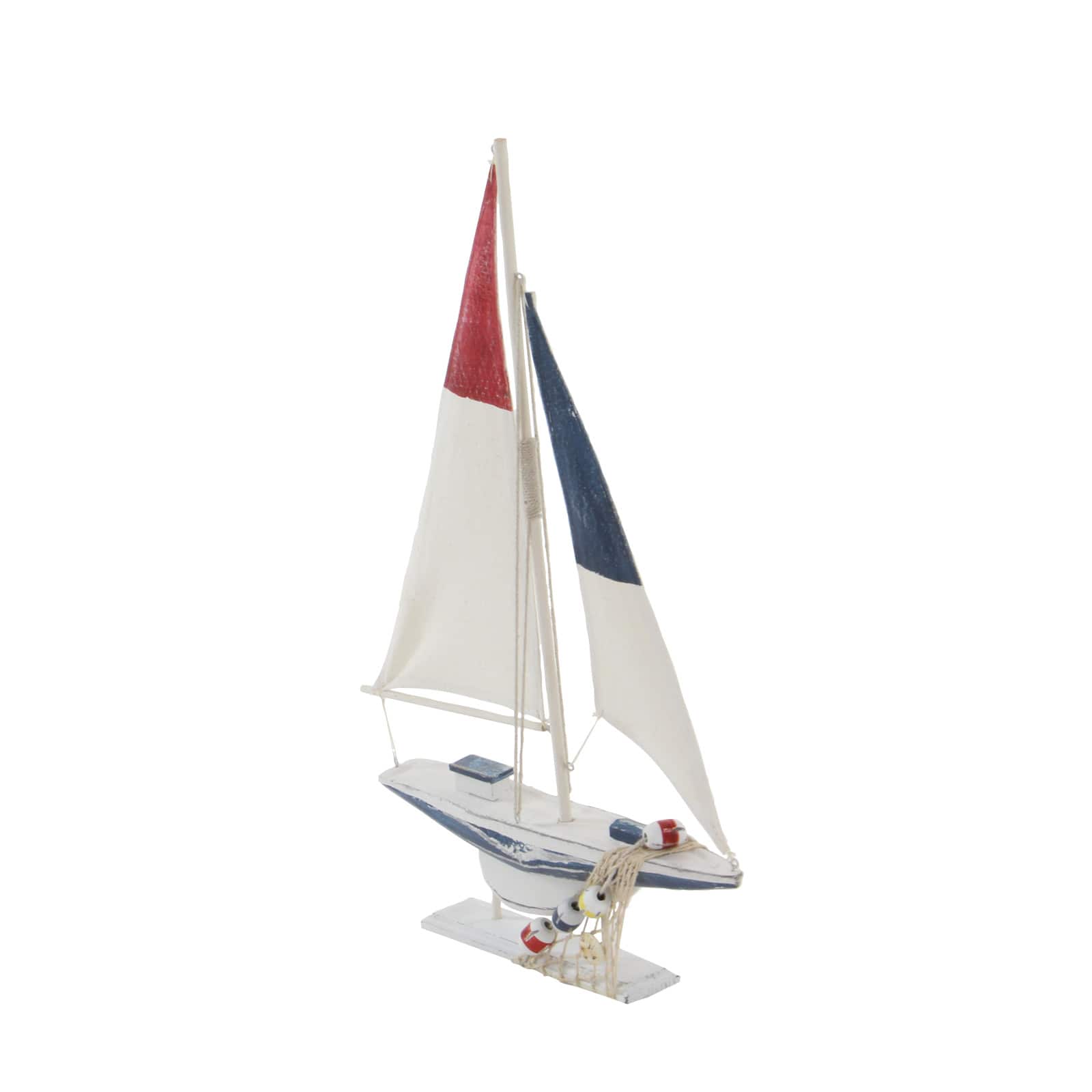 Set of 2 White Wood Coastal Sail Boat Sculpture, 22" x 13"