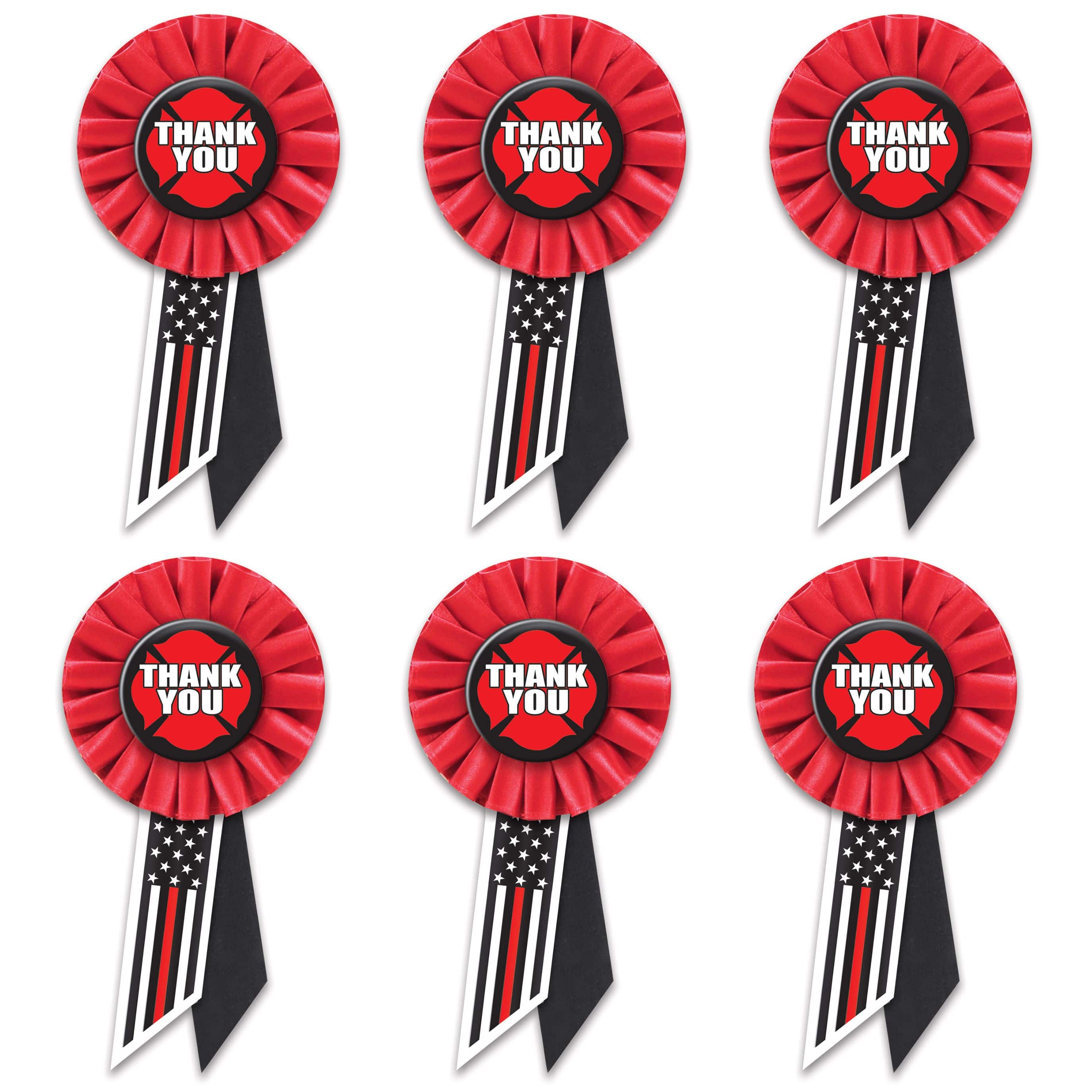 Beistle 6.5" Red Stripe Thank You Firefighters Rosettes, 6ct.