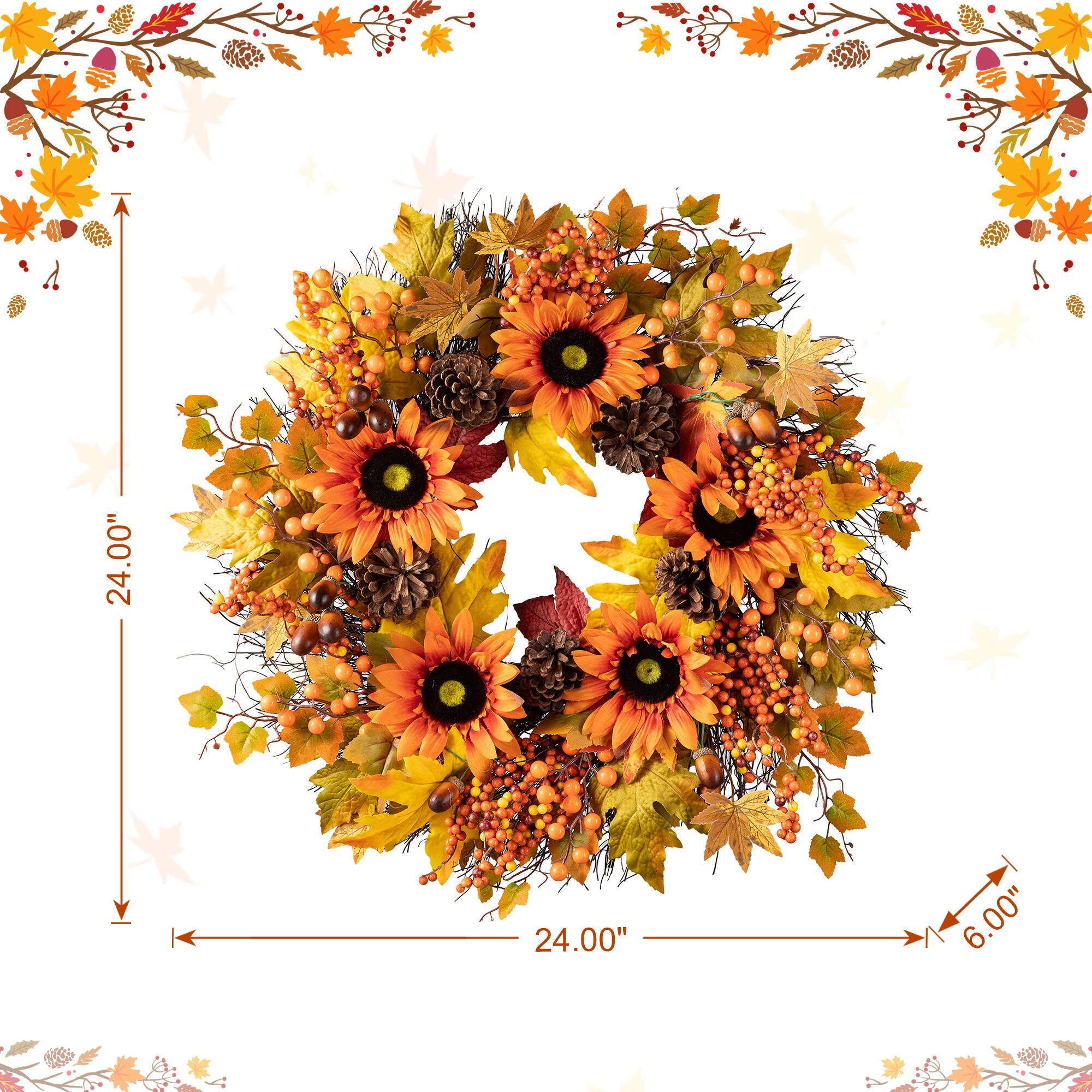 Glitzhome® 24" Fall Sunflower, Maple Leaf & Berry Wreath