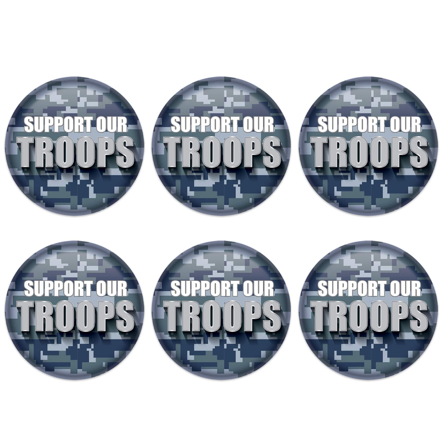 Beistle 2" Grey Camouflage Support Our Troops Buttons, 6ct.