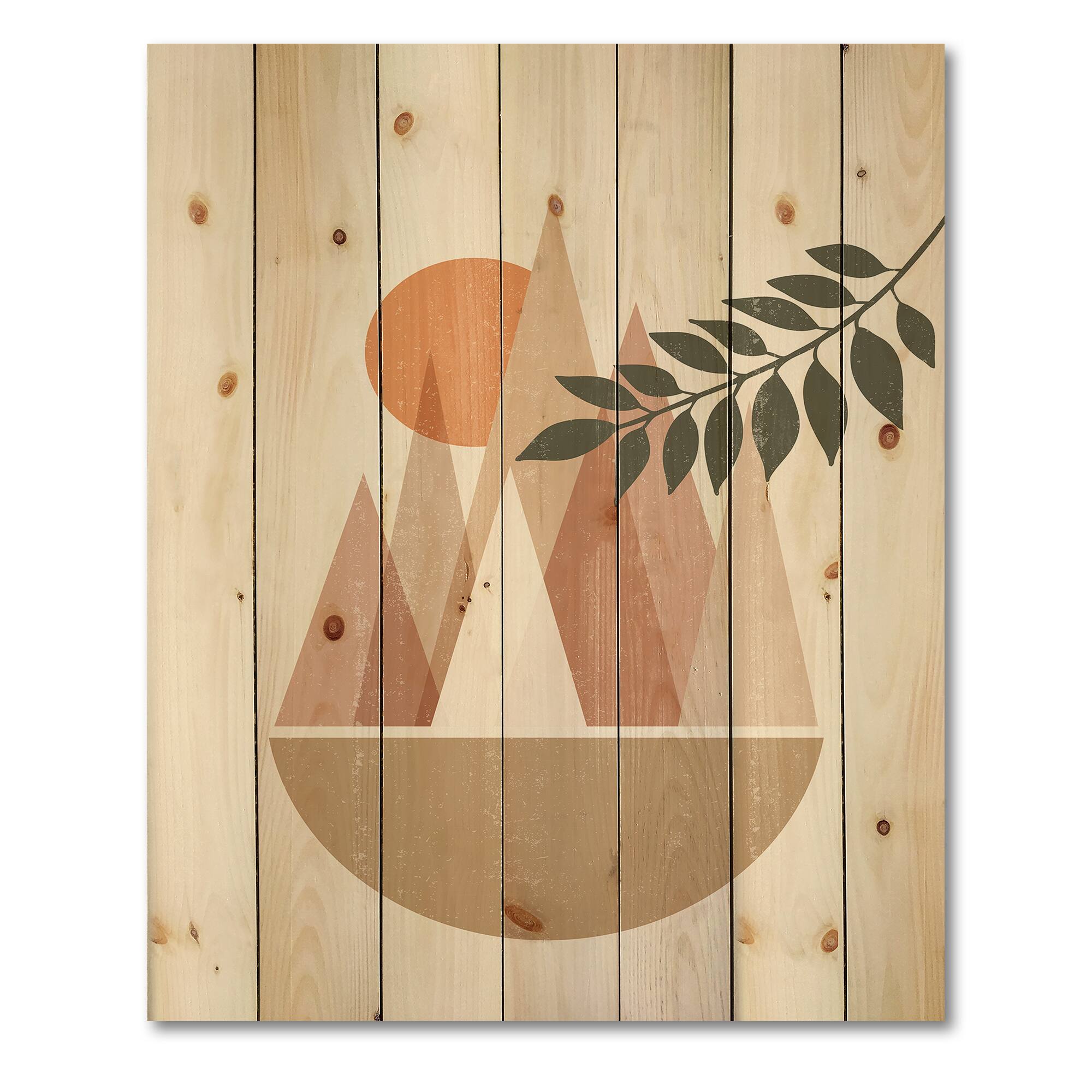 Designart - Abstract Sun and Moon In Mountains II - Modern Print on Natural Pine Wood