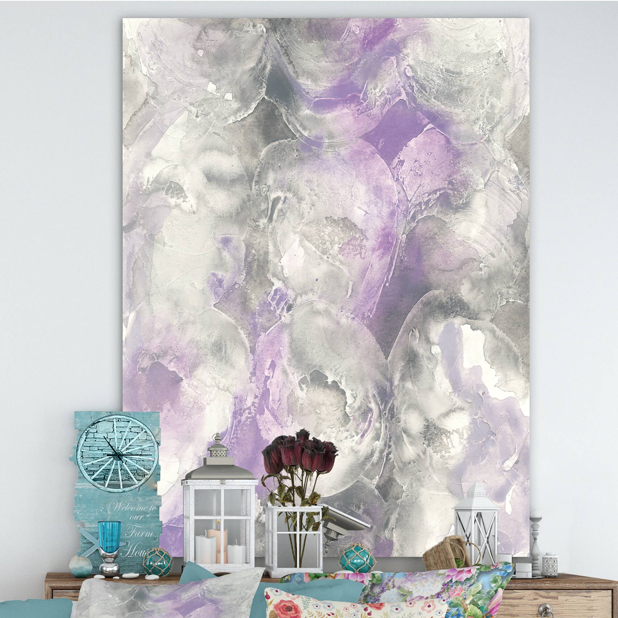 Designart - Watercolor Minimal Purple Tones III - Modern Farmhouse Premium Canvas Wall Art