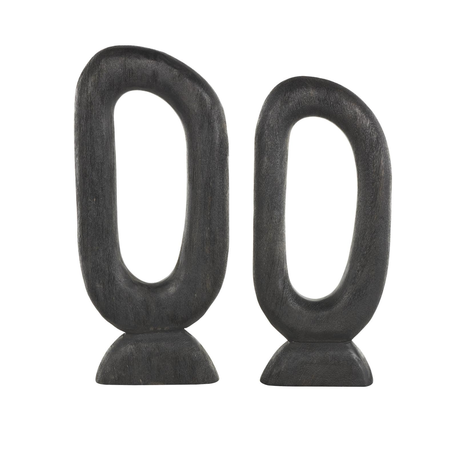 Black Mango Wood Abstract Oval Sculpture Set