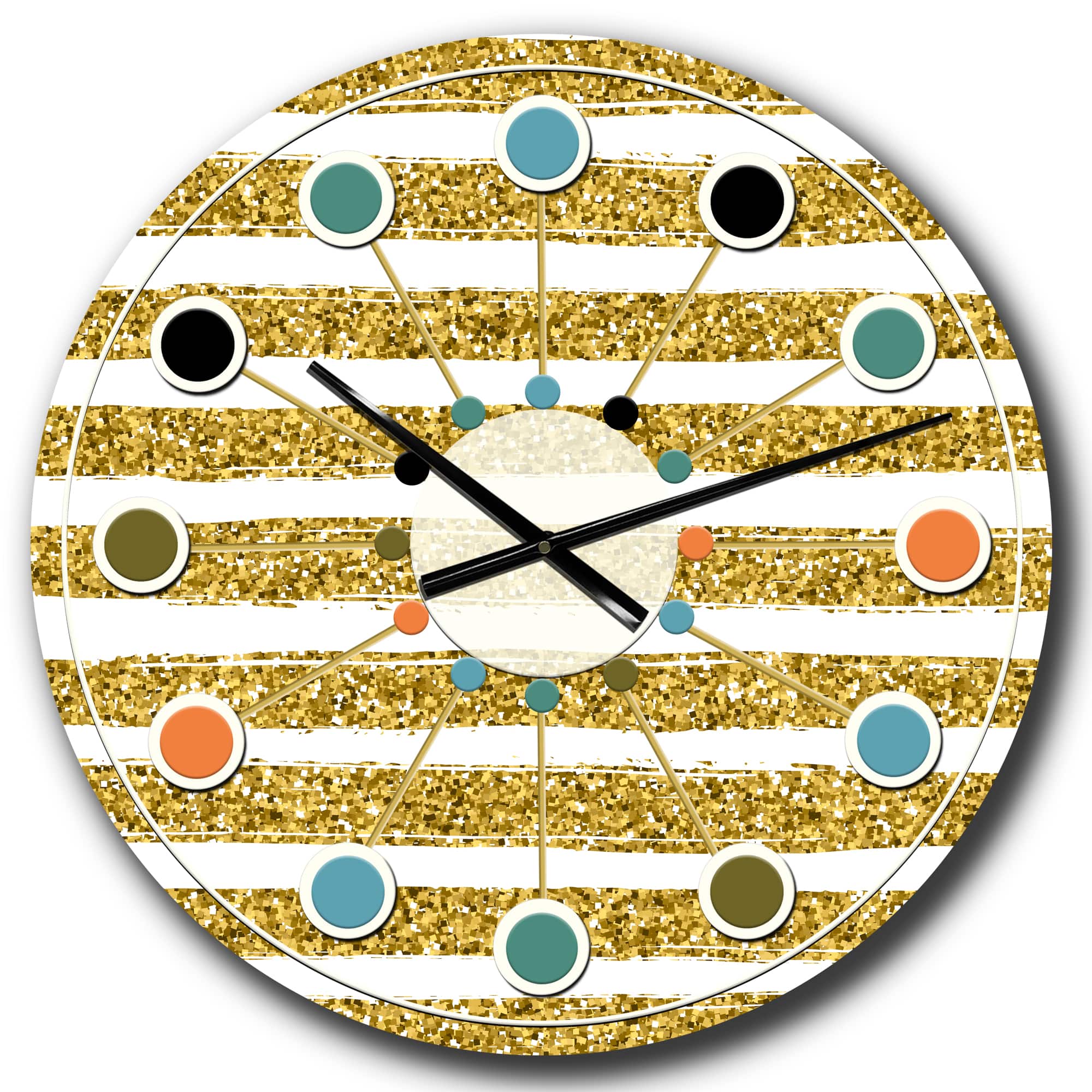 Designart 'Golden Horizontal Lines Mid-Century Modern Wall Clock