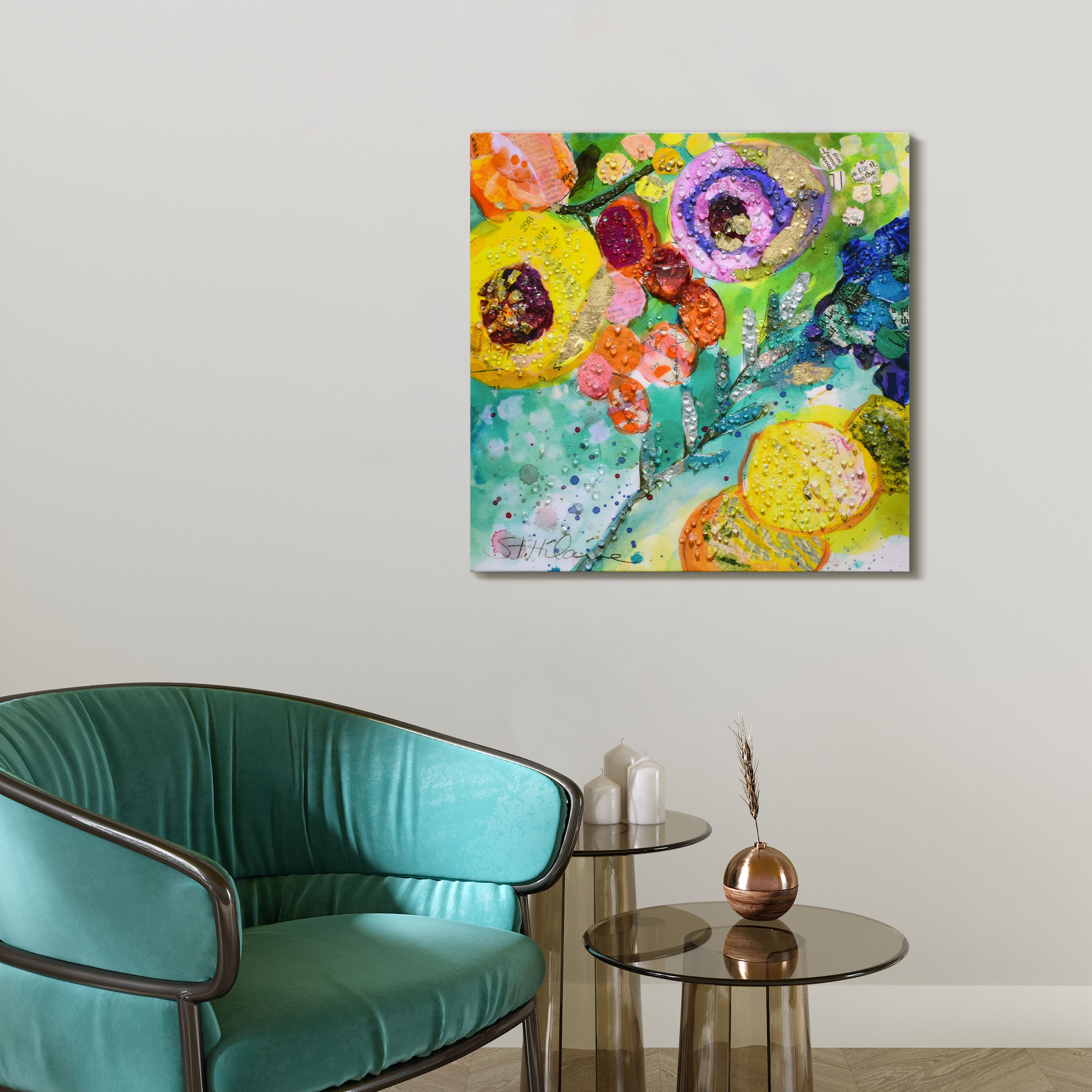 Empire Art Direct Arte De Crystallus 24" x 24" Floral Radiance II Crystal Epoxy Wrapped Acrylic Shards Abstract Canvas Wall Art