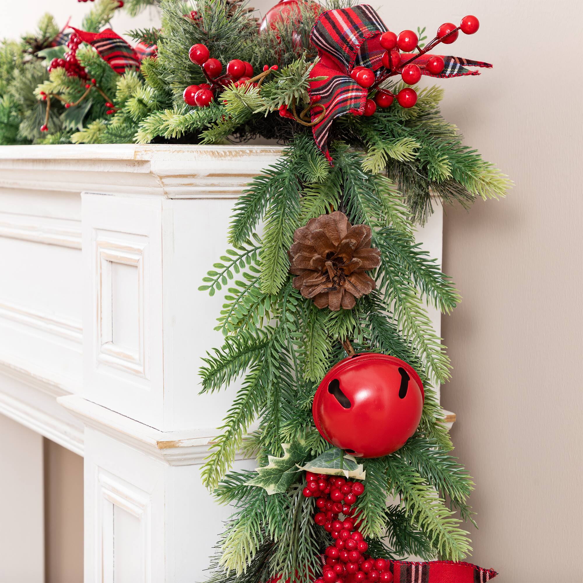 Glitzhome® 6ft. Christmas Bell Pinecone & Berry Bow Garland