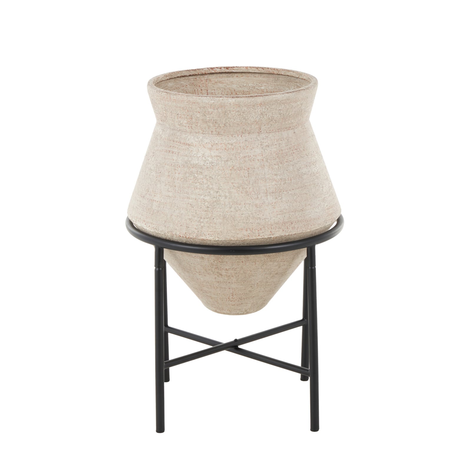 24.5" Beige Metal Wide Vase with Black Metal Stand