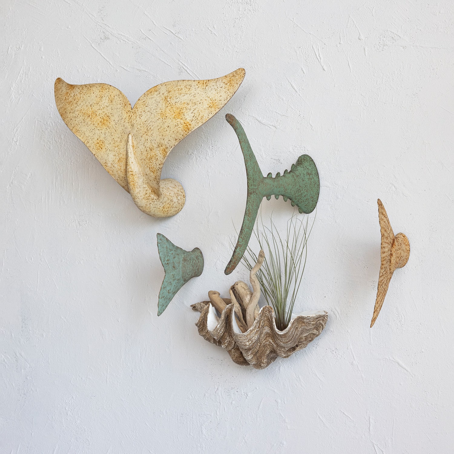 Hello Honey® 24.25" Cream Distressed Metal Whale Tail Wall Décor