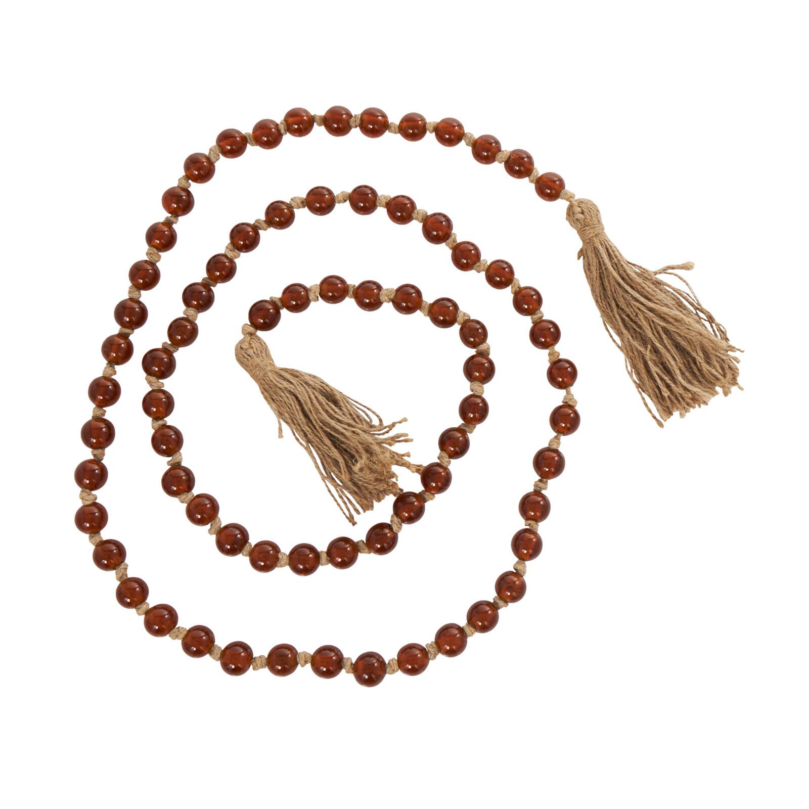 83" Glass Handmade Round Long Beaded Garland with Jute Tassel