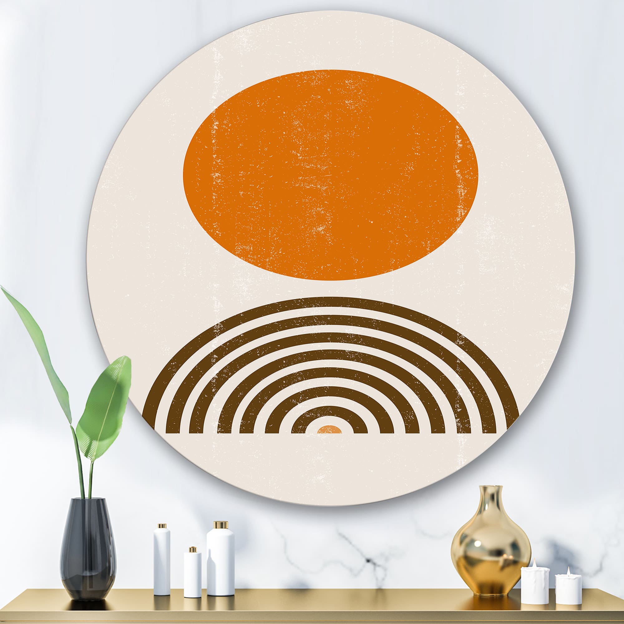 Designart - Abstract Minimal Orange Sun and Rainbow I