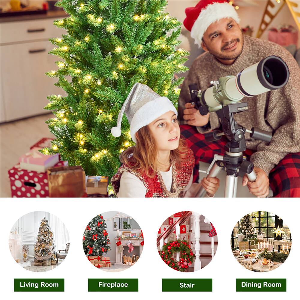 Costway 5ft. Pre-Lit Slim Pencil Fir Artificial Christmas Tree, Warm White LED Lights