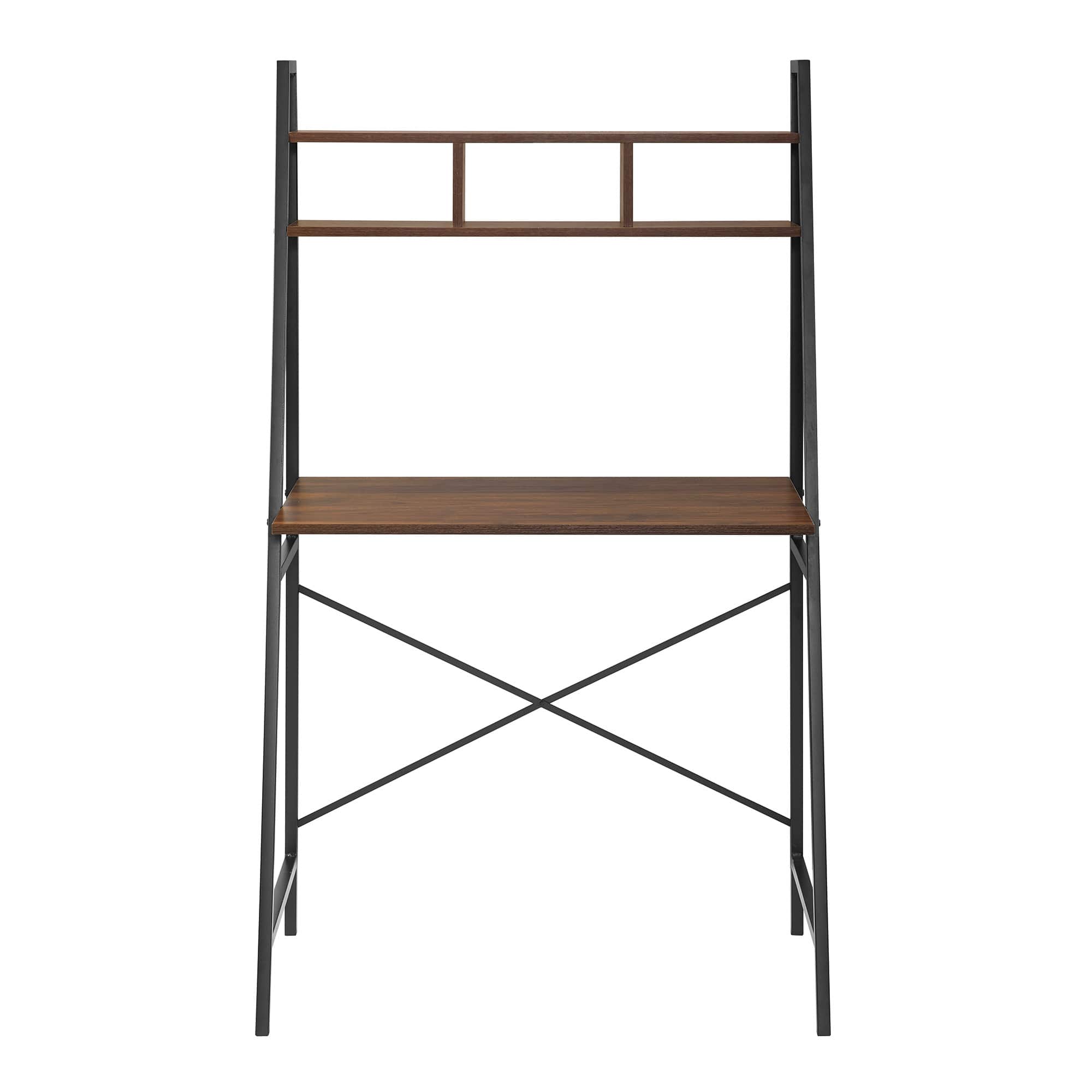 Walker Edison 56" Dark Walnut Industrial Ladder Desk with Storage