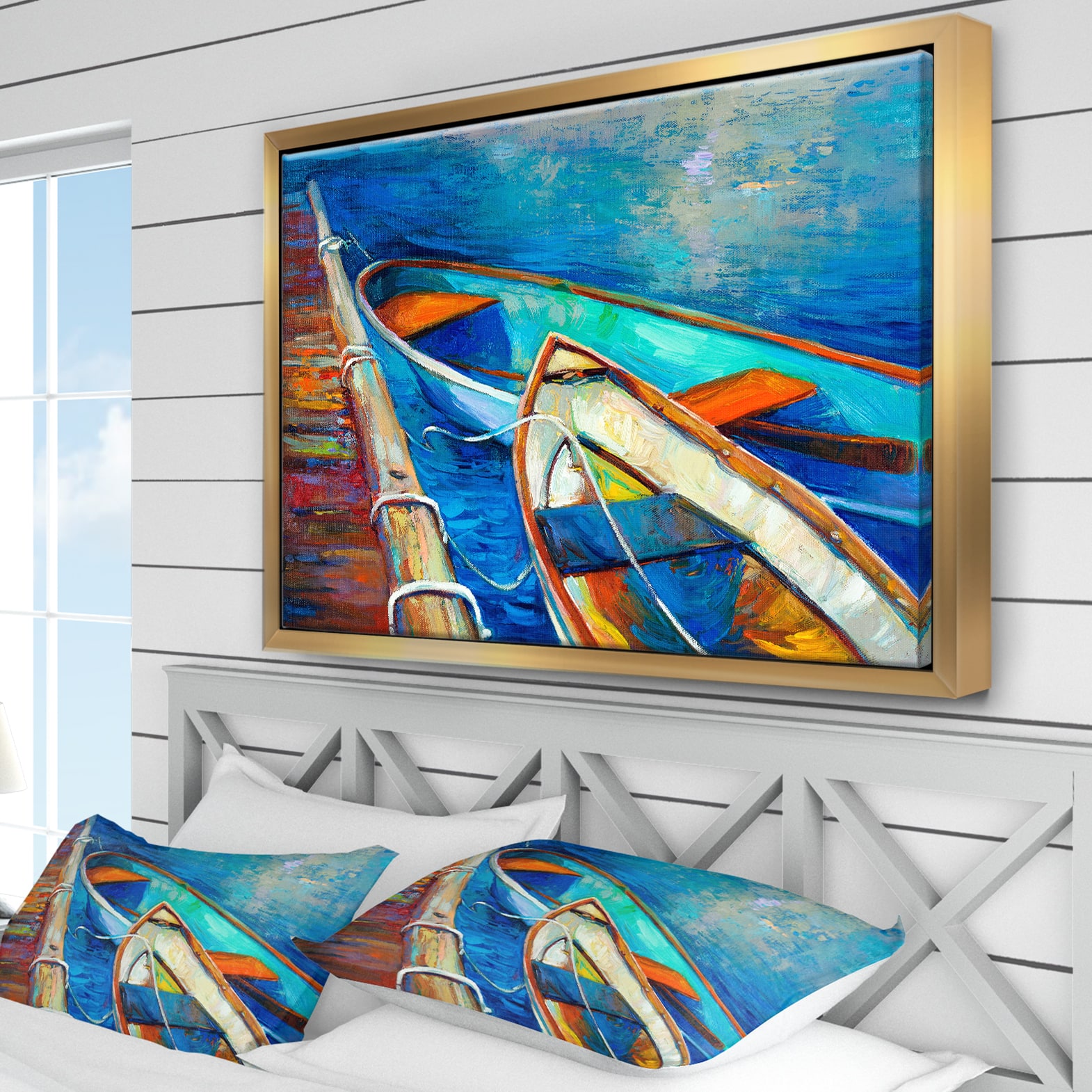 Designart - Boats and Pier in Blue Shade