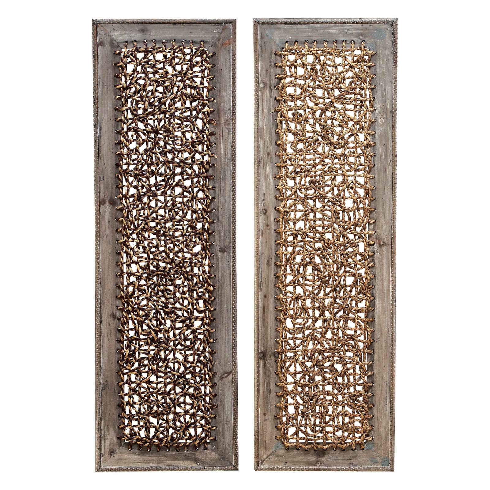 Brown Seagrass & Wood Abstract Wall Décor Set