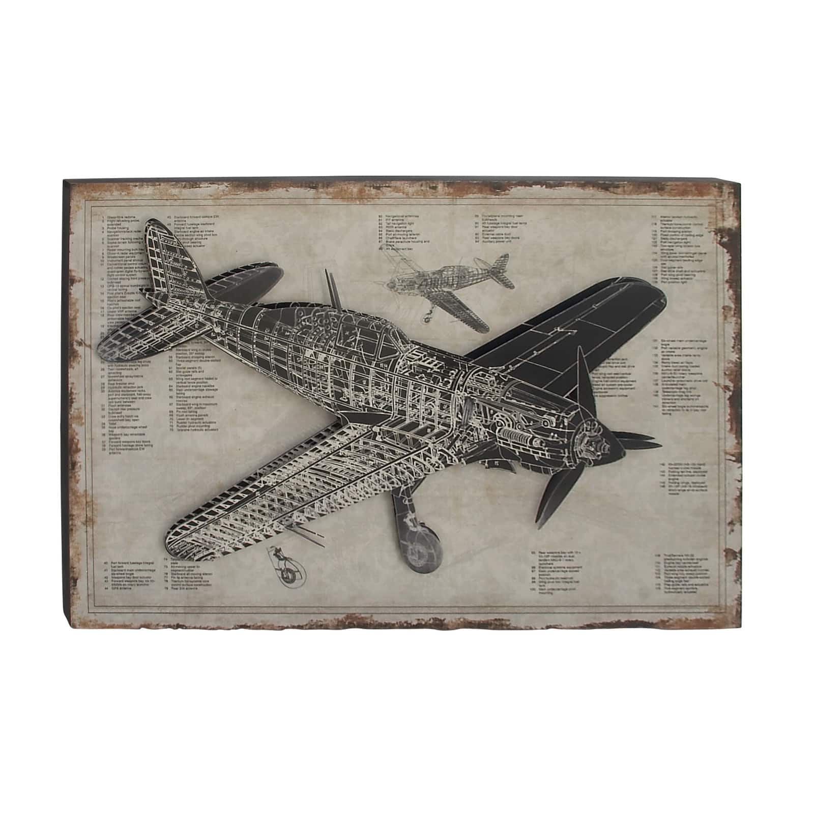 47" White Wood Industrial Plane Blueprint Wall Décor