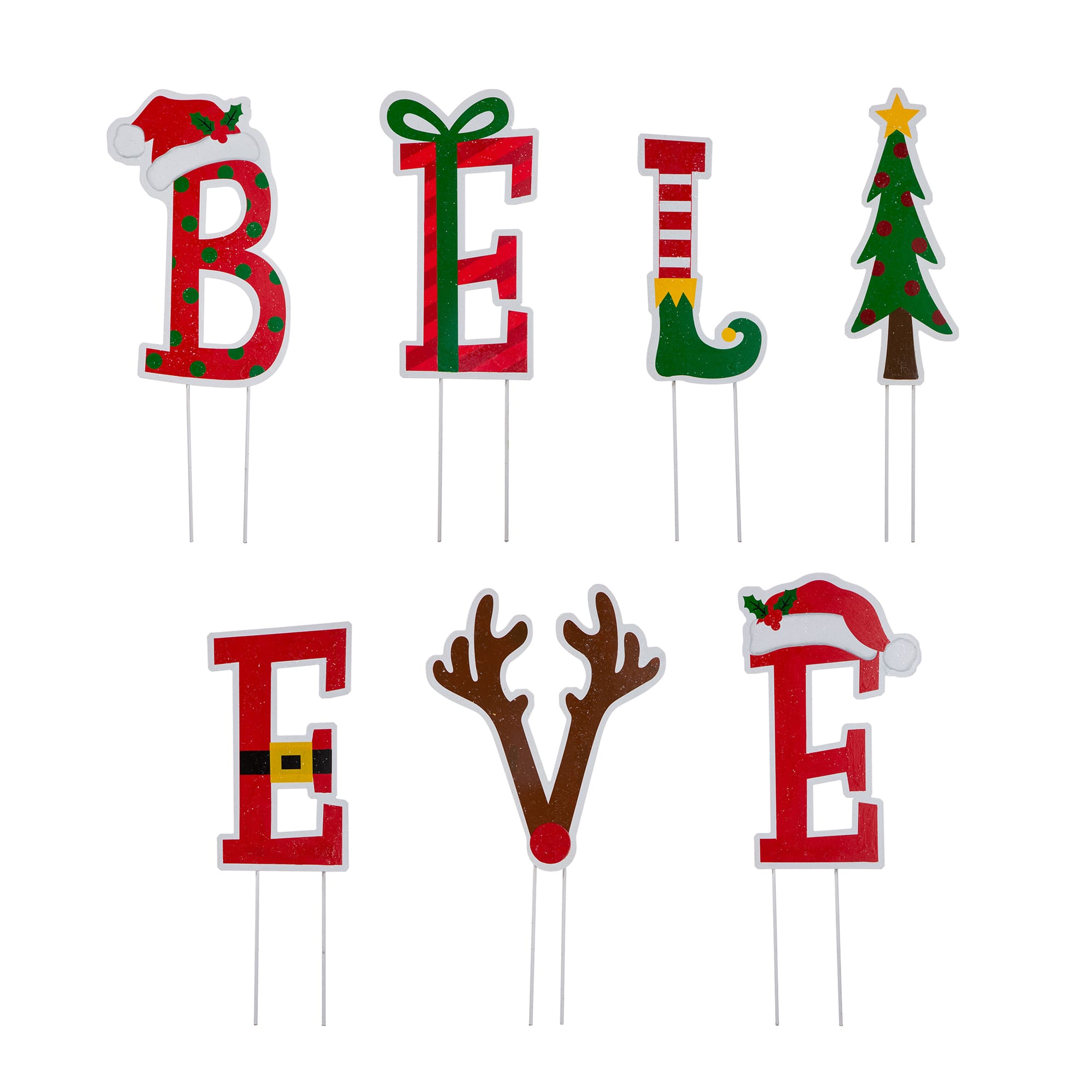 Glitzhome® 23" Metal Believe Yard Stake Set