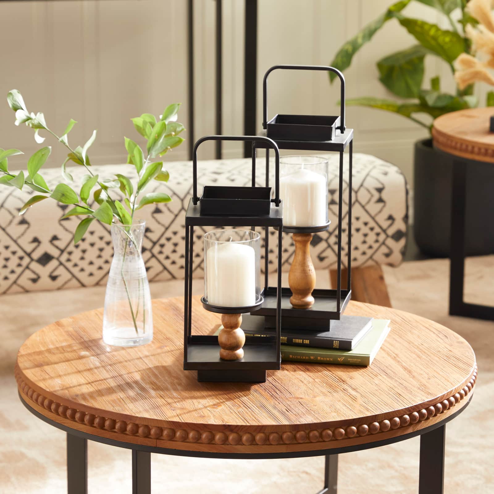 Black Metal Contemporary Candlestick Holders, 13" x 6" x 7"
