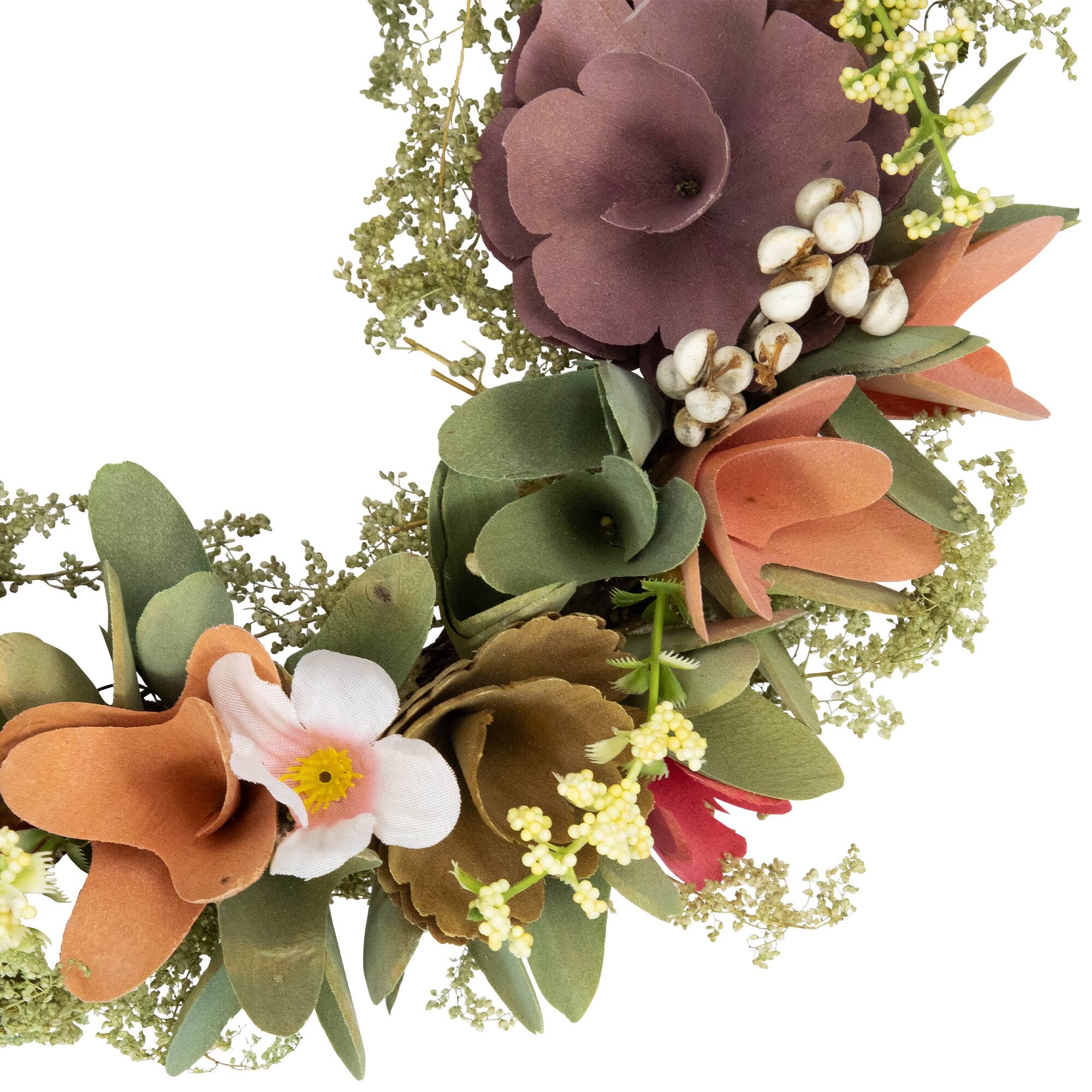 10" Rose & Pansy Artificial Wooden Spring Wreath