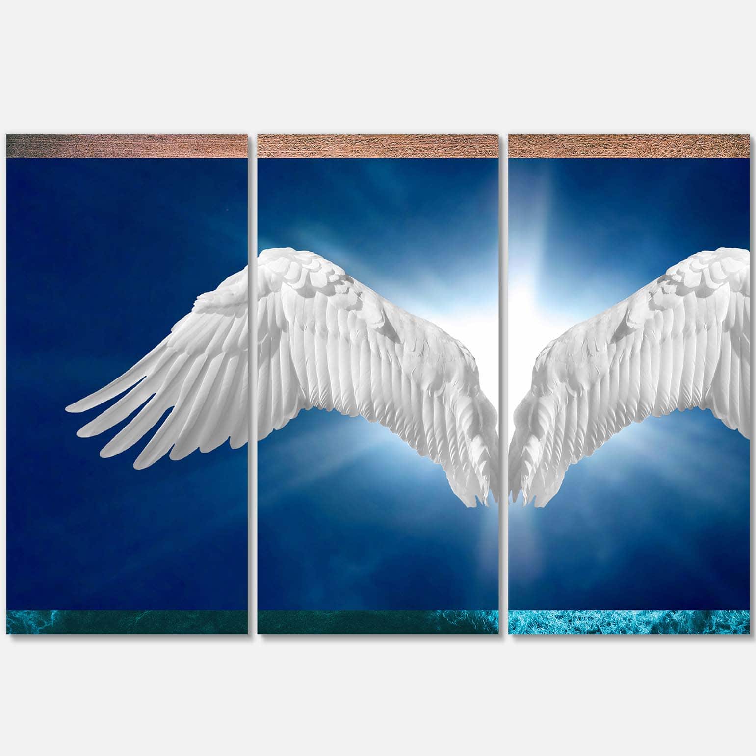 Designart - Angel Wings on Blue Background - Abstract Canvas Art Print