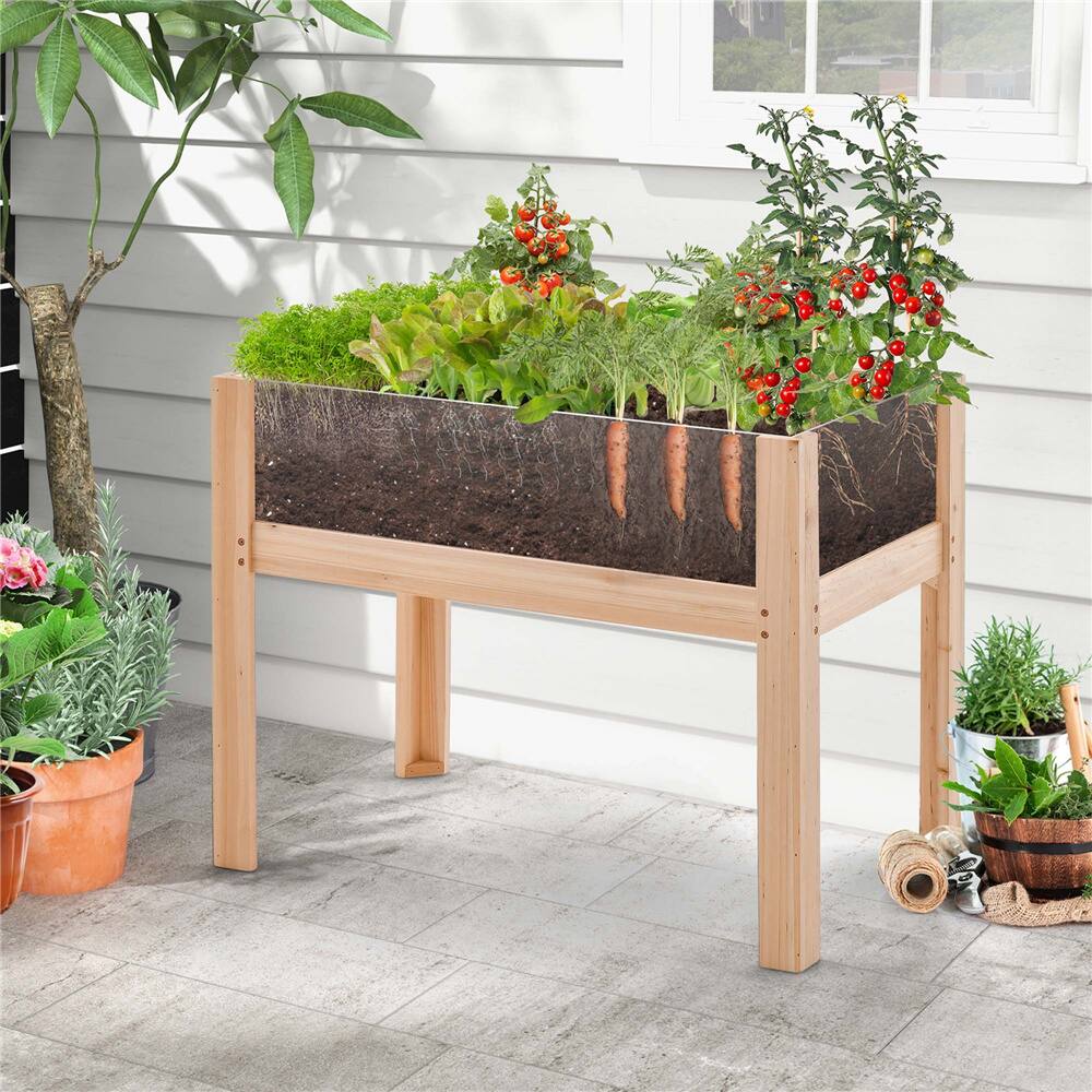 Costway Raised Wooden Garden Bed Elevated Planter Box Plant Terrarium with Drain Holes