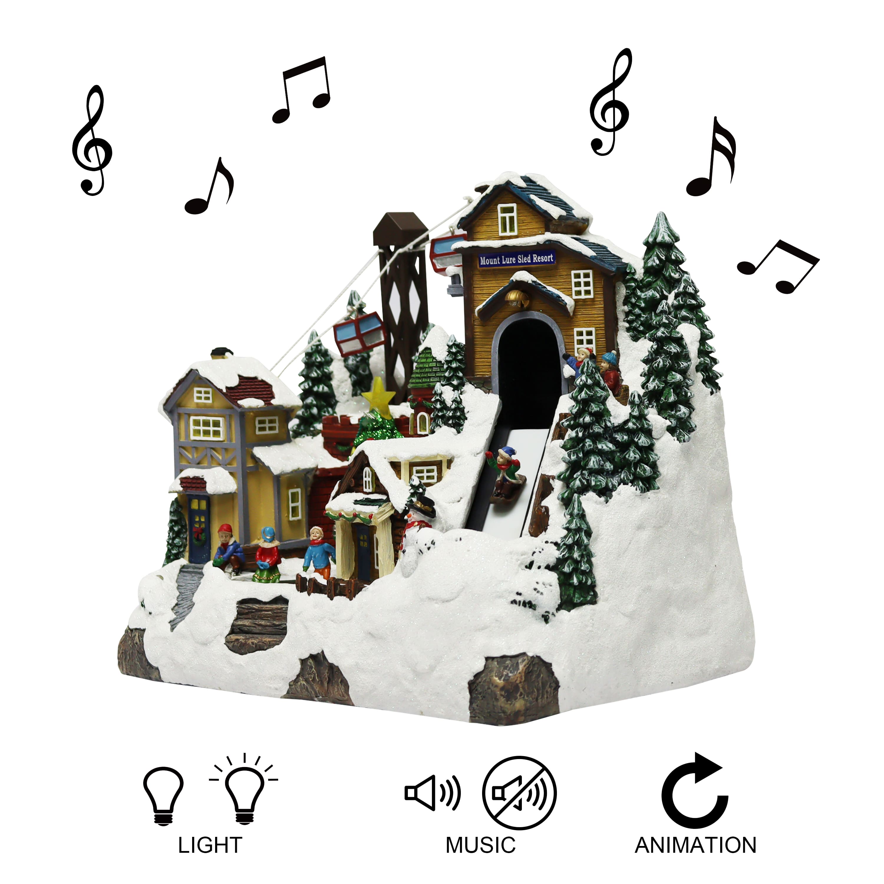 Moments in Time 9.8" Animated Mount Lure Sled Resort with Ski Lift Décor