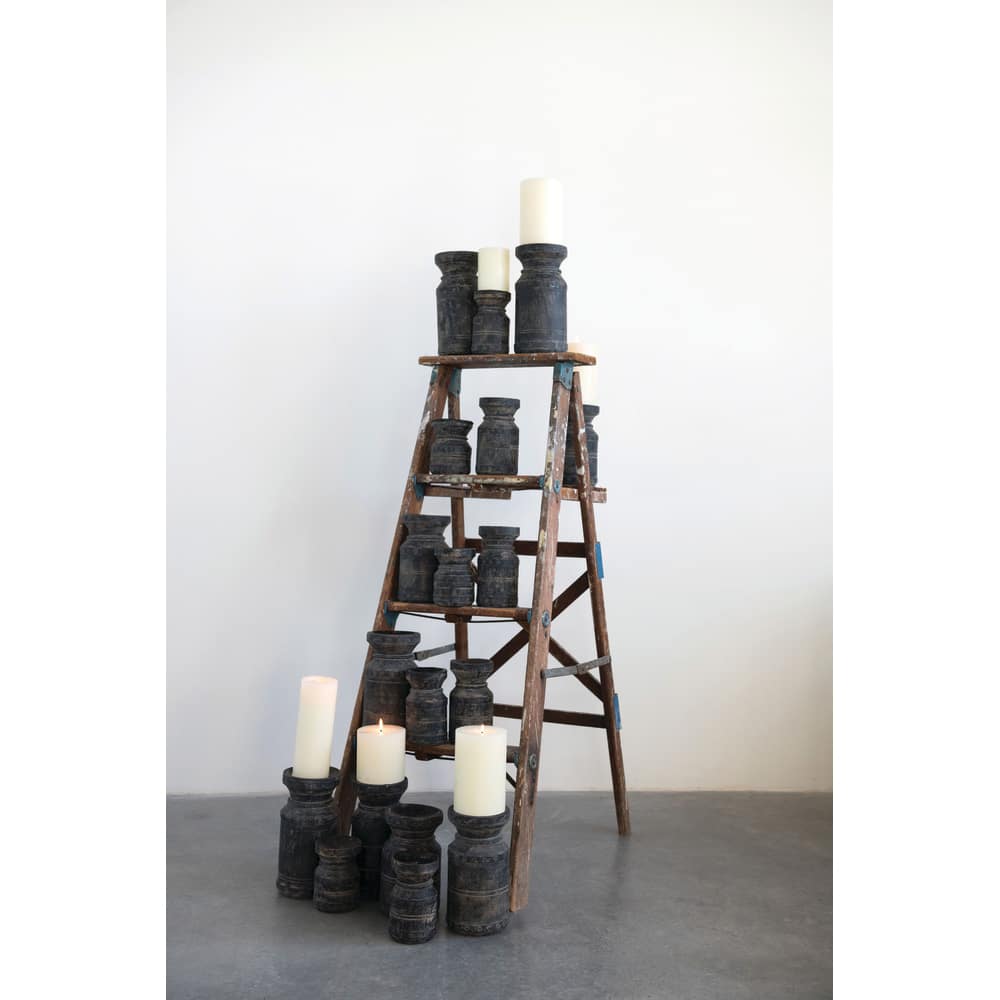 Hello Honey® Black Found Wood Pillar Candleholders Set