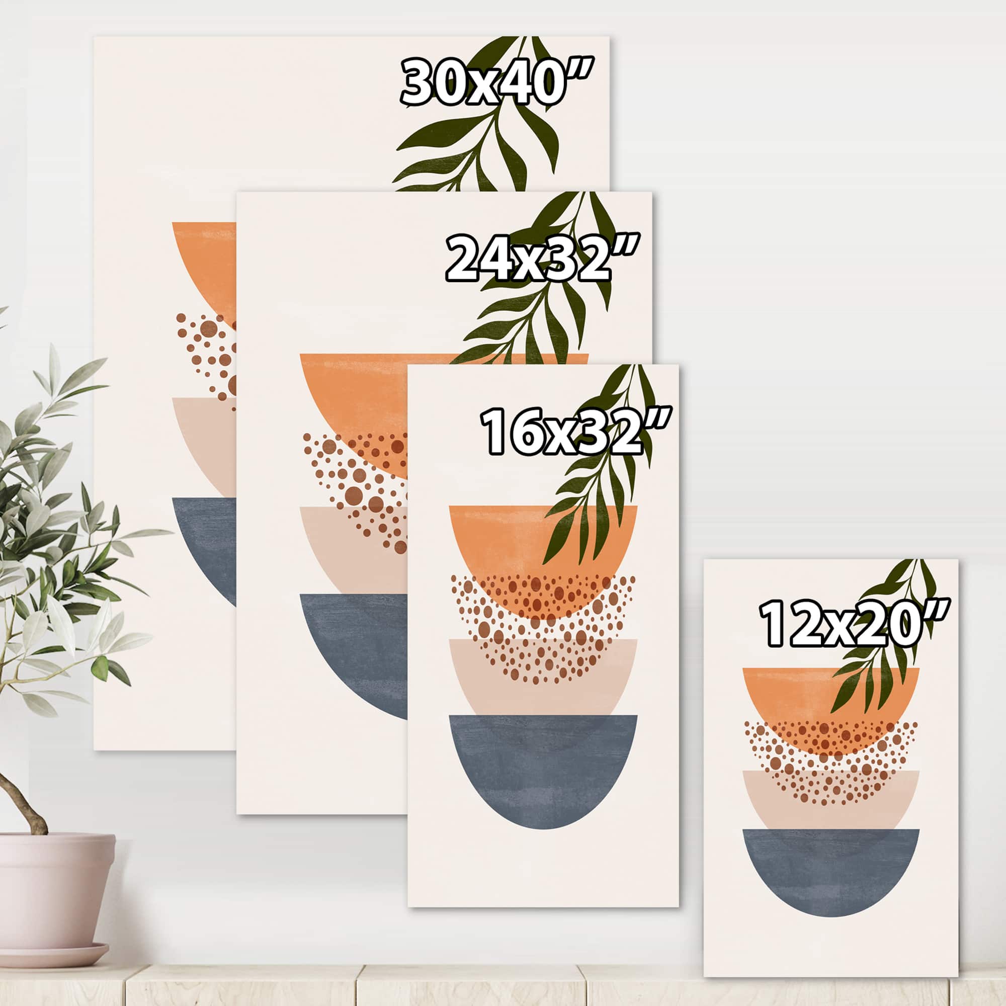 Designart - Abstract Geometrical Sun and Moon With Leaf III - Modern Canvas Wall Art Print