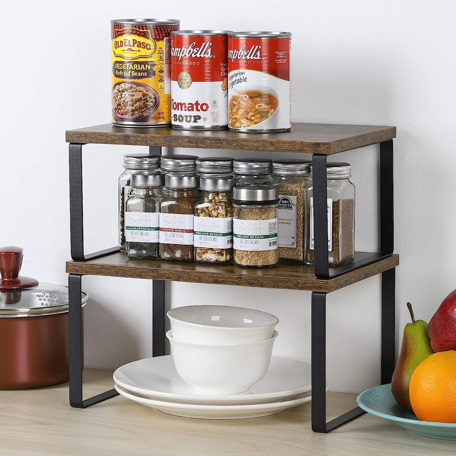 NEX™ 12" Rustic Brown & Black 3-Tier Kitchen Cabinet Organizer Set