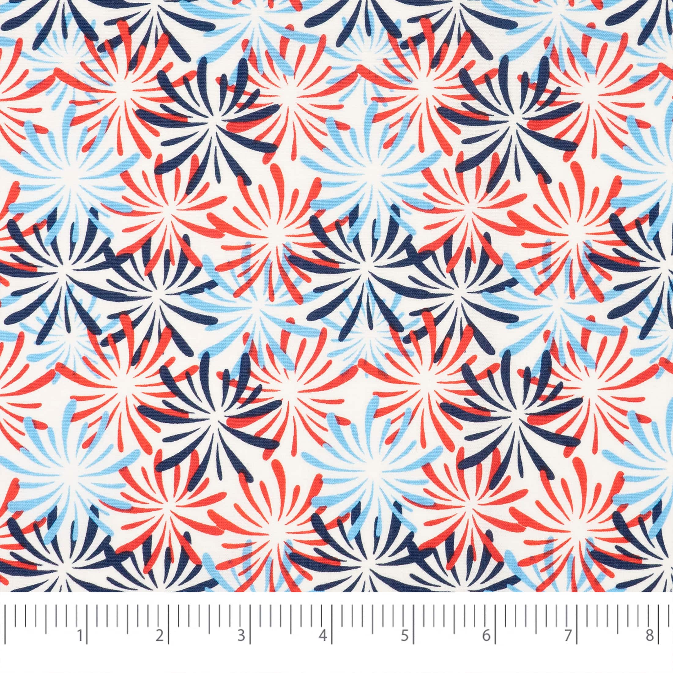 SINGER Red, White & Blue Fireworks on White Print Cotton Fabric