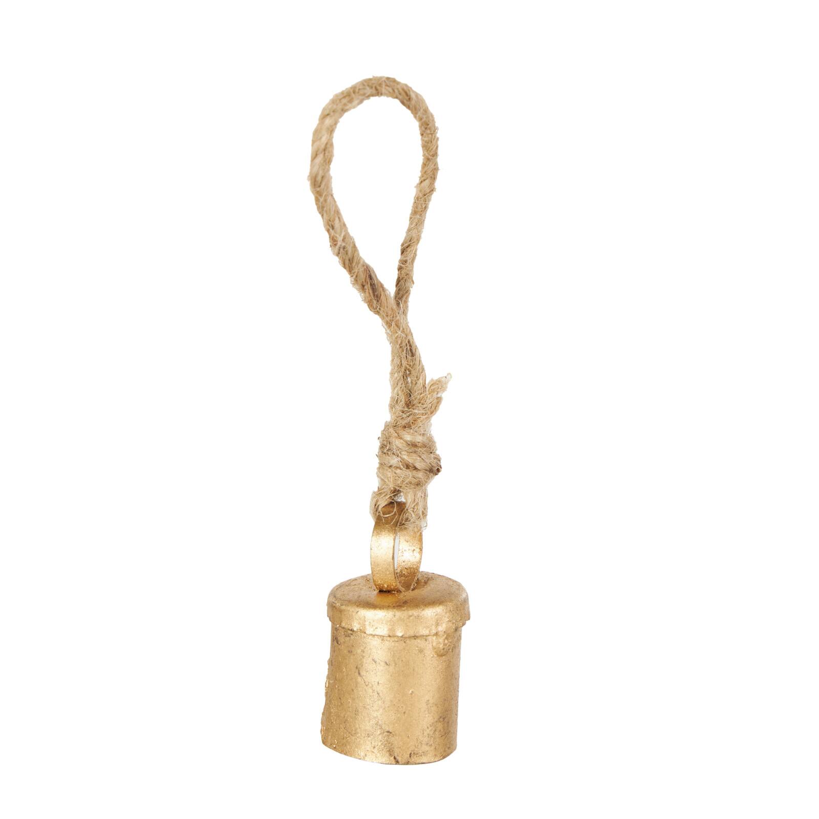 Gold Metal Tibetan-Inspired Decorative Bells with Brown Jute Rope & Canvas Drawstring Tote Set