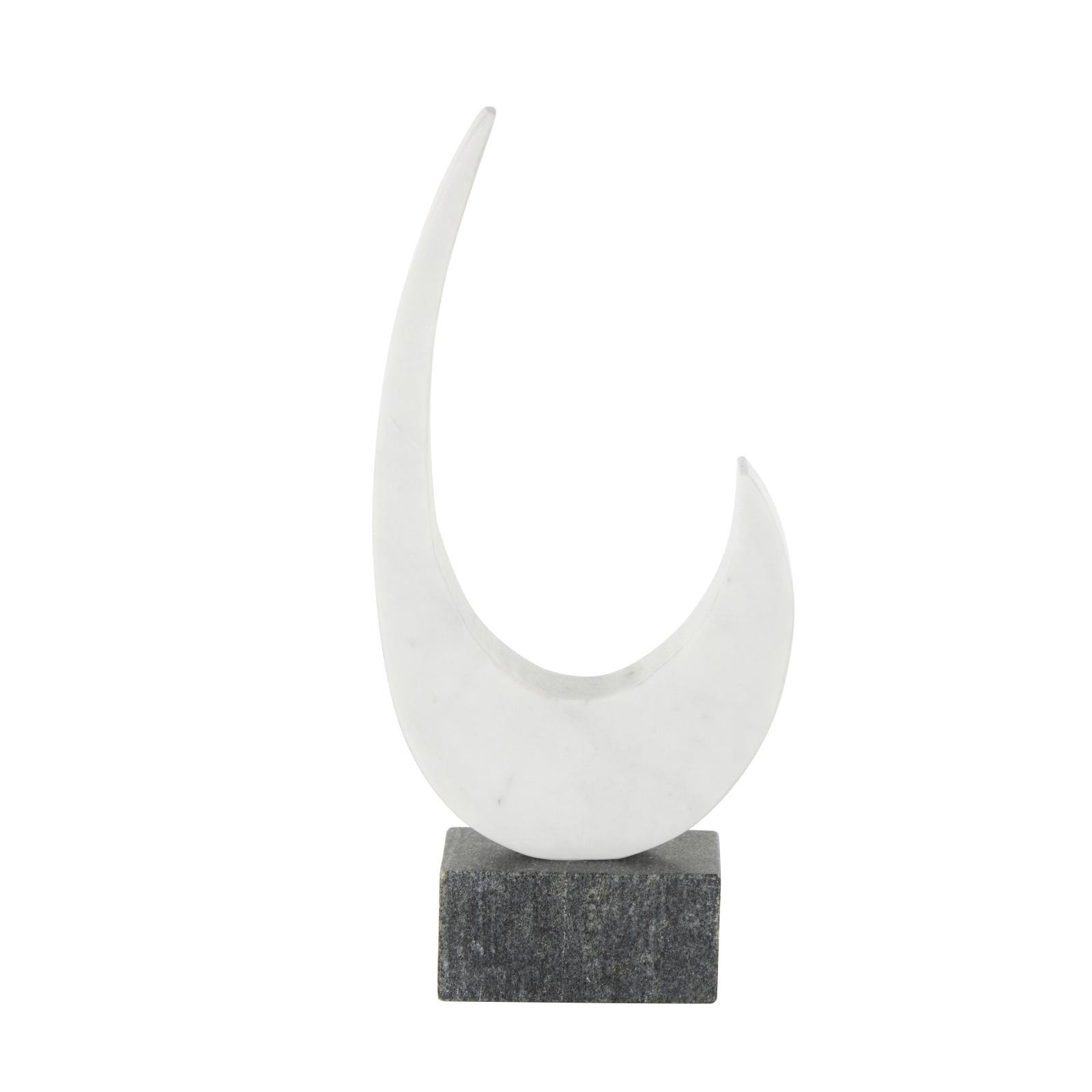 12.75" White with Black Block Base Marble Abstract Curved Sculpture