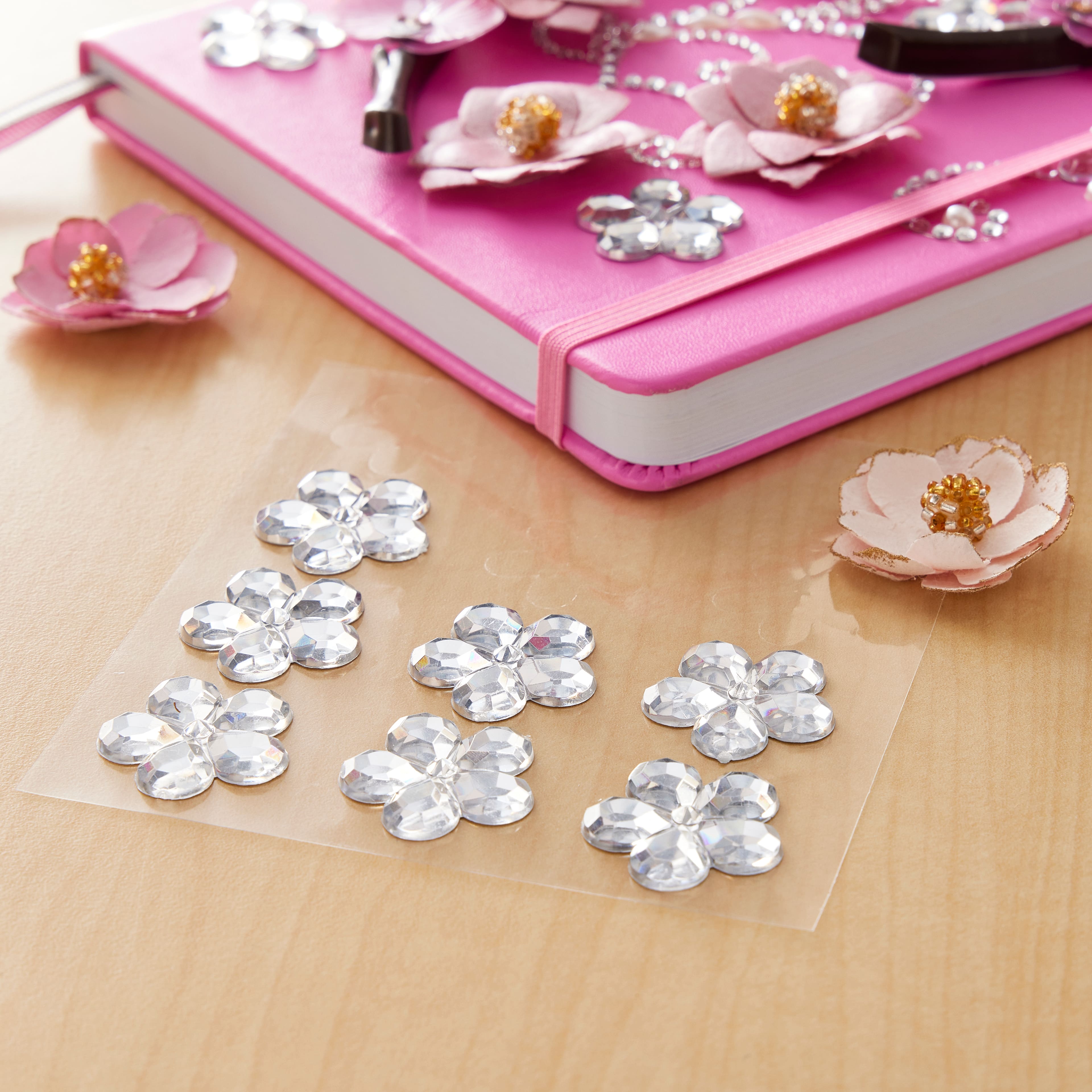 12 Packs: 12 ct. (144 total) Clear Flower Rhinestone Stickers by Recollections™