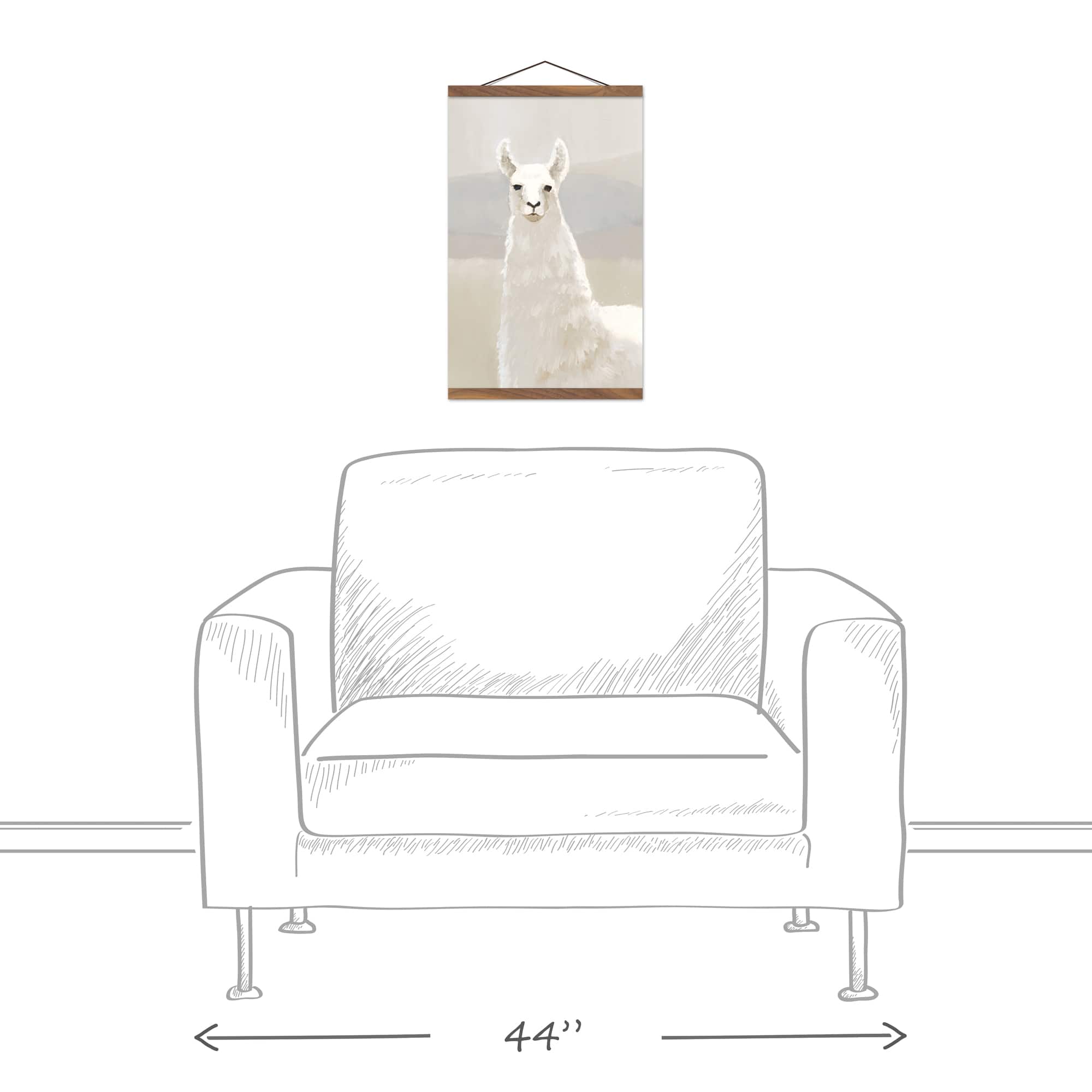 Creamy White Llama Teak Hanging Canvas