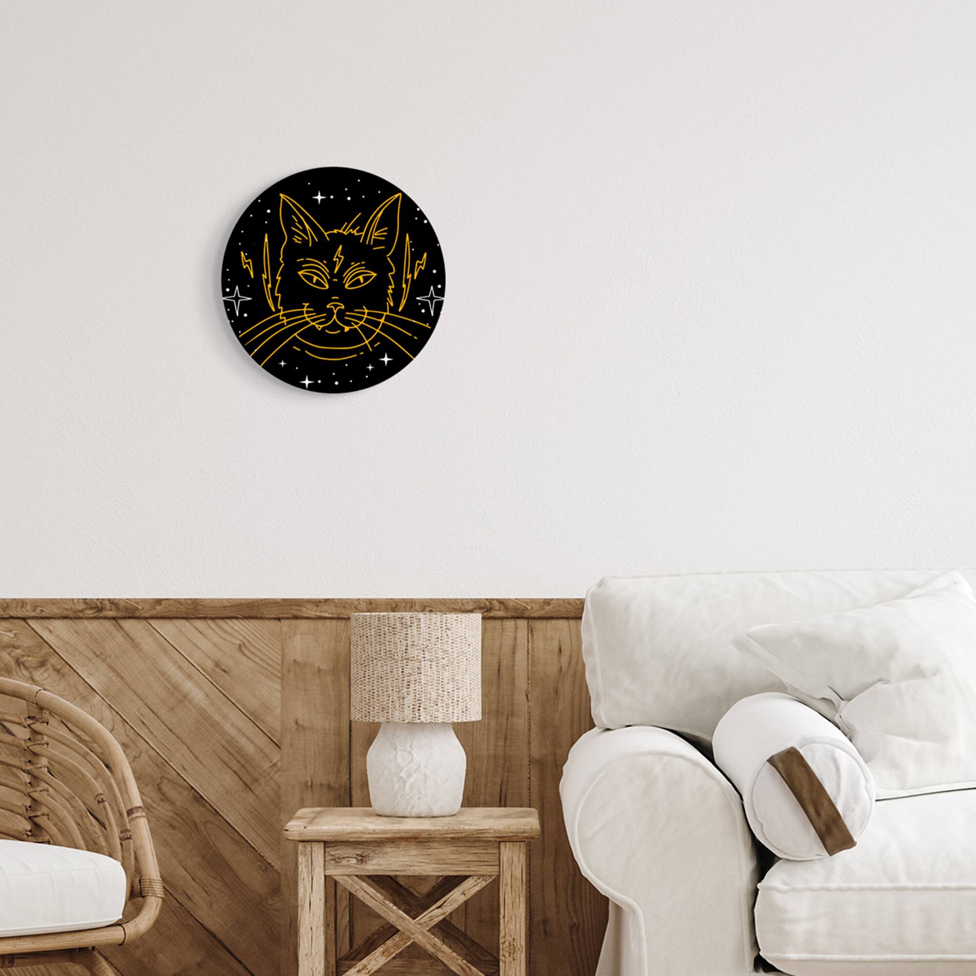Stupell Industries Yellow Outline Lightning Bolt Cat Wall Plaque Art