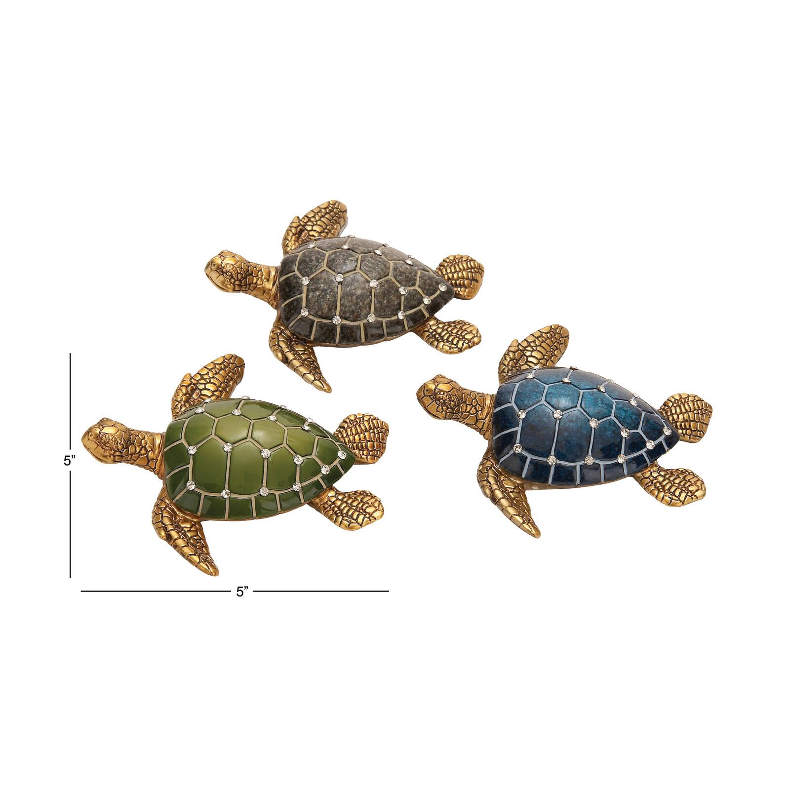5" Brown Polystone Coastal Turtle Sculpture Set