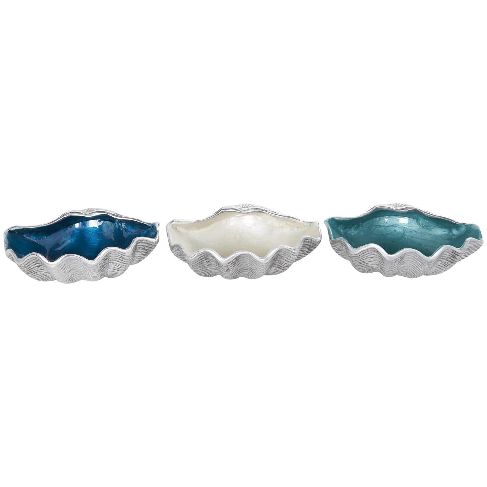 Ivory and Iris 8" x 3" Multicolored Aluminum Handmade Shell Enameled Decorative Bowl Set