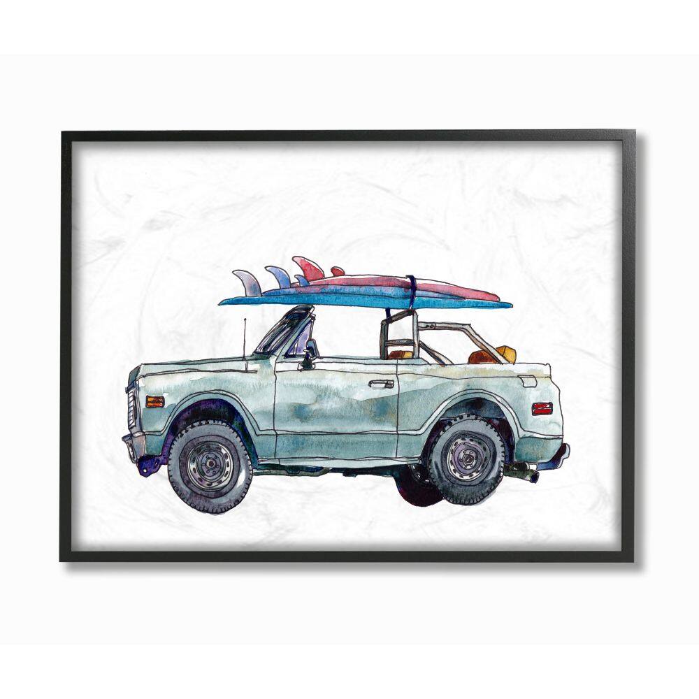 Stupell Industries Retro Beach Cruiser with Surfboard Minimal Illustration Framed Wall Art