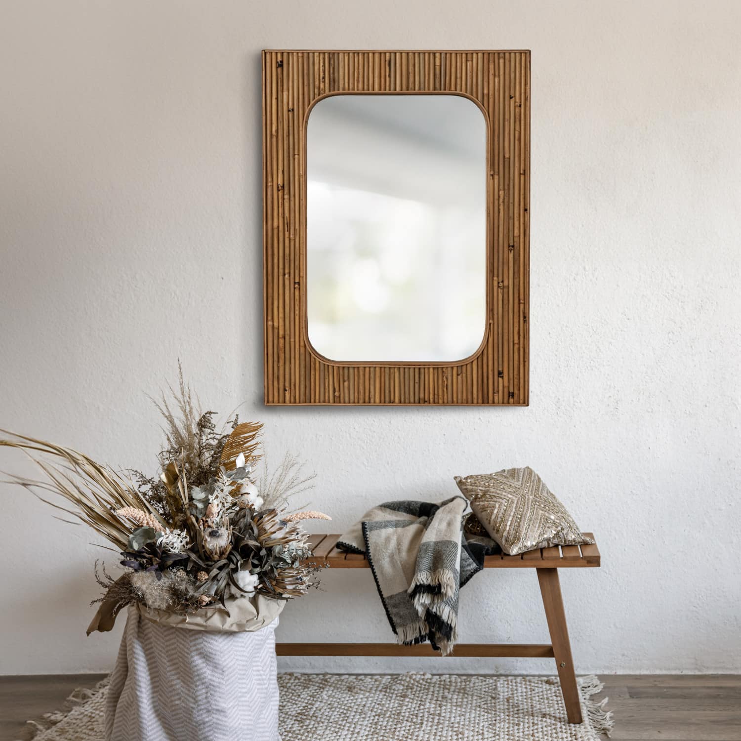 Hello Honey® 31" Natural Rattan Framed Wall Mirror
