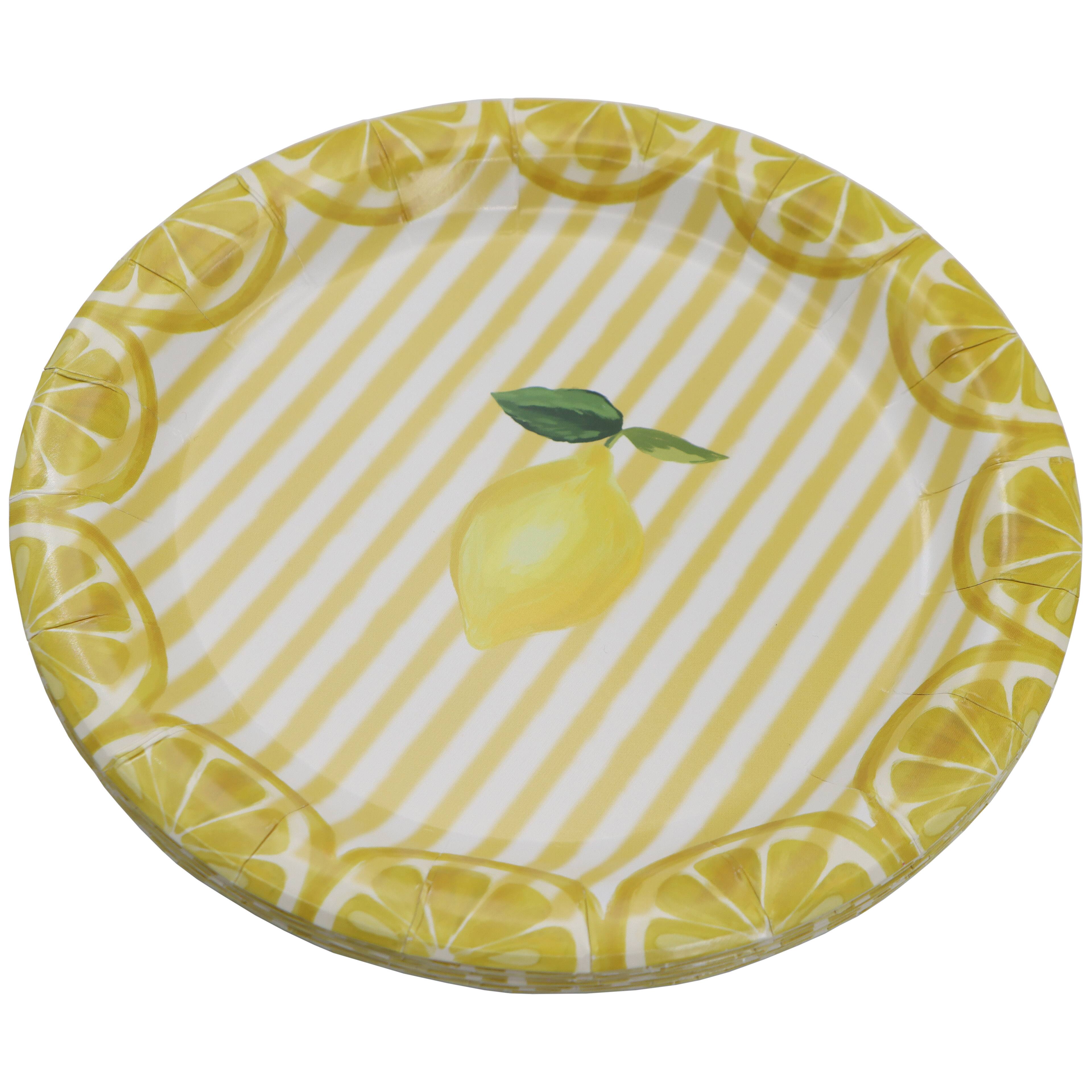 Citrus Kitchen 7" Lemon Stripes Paper Snack Plates, 10ct. by Celebrate It™