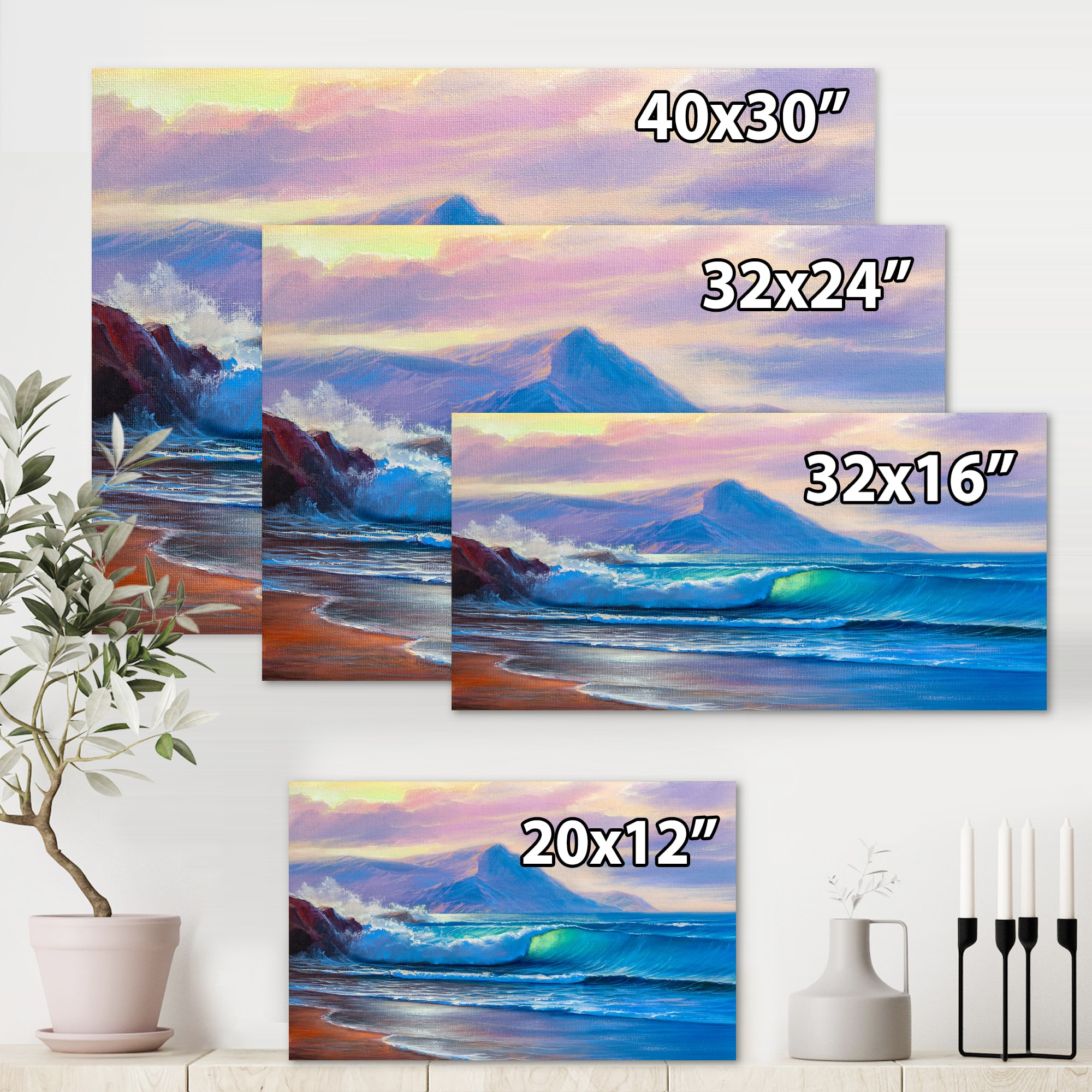 Designart - Blue Waves Breaking At The Beach I - Nautical & Coastal Canvas Wall Art Print