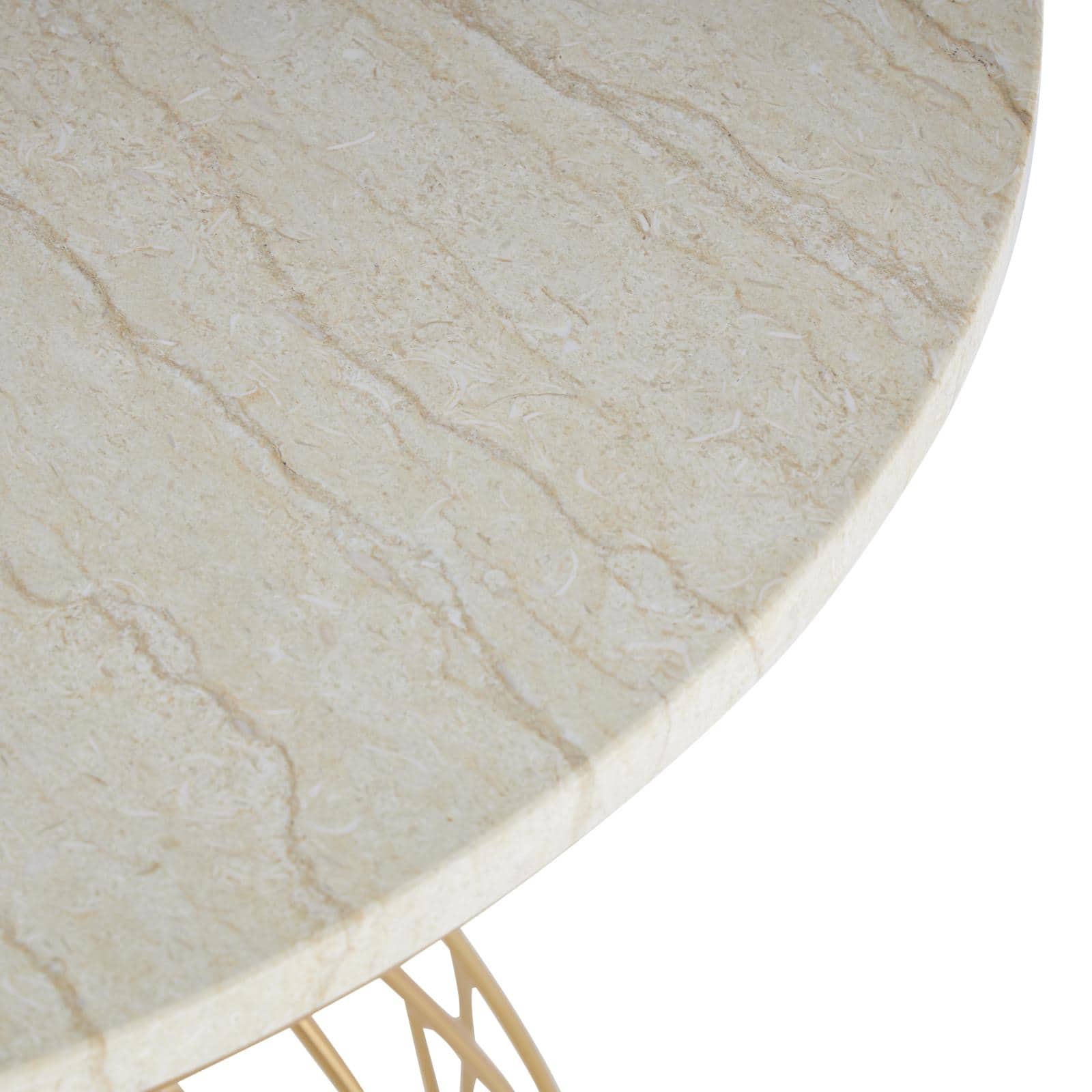 25" Gold Metal Flower Inspired Accent Table with Cream Marble Tabletop