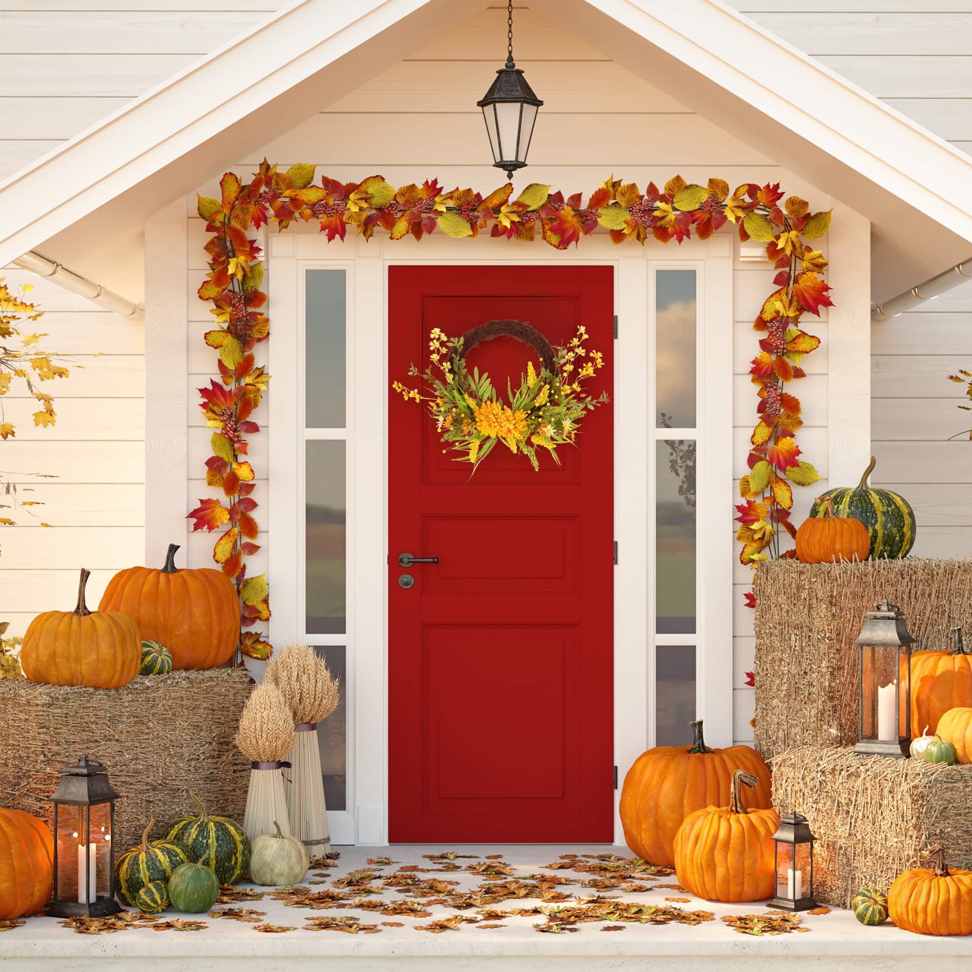 22" Peonies Artificial Fall Harvest Twig Wreath