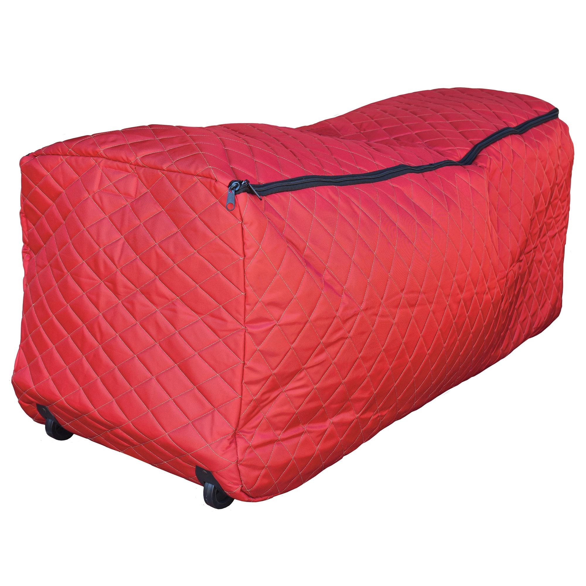 57" Red Quilted Rolling Christmas Tree Storage Bag for Trees up to 9ft