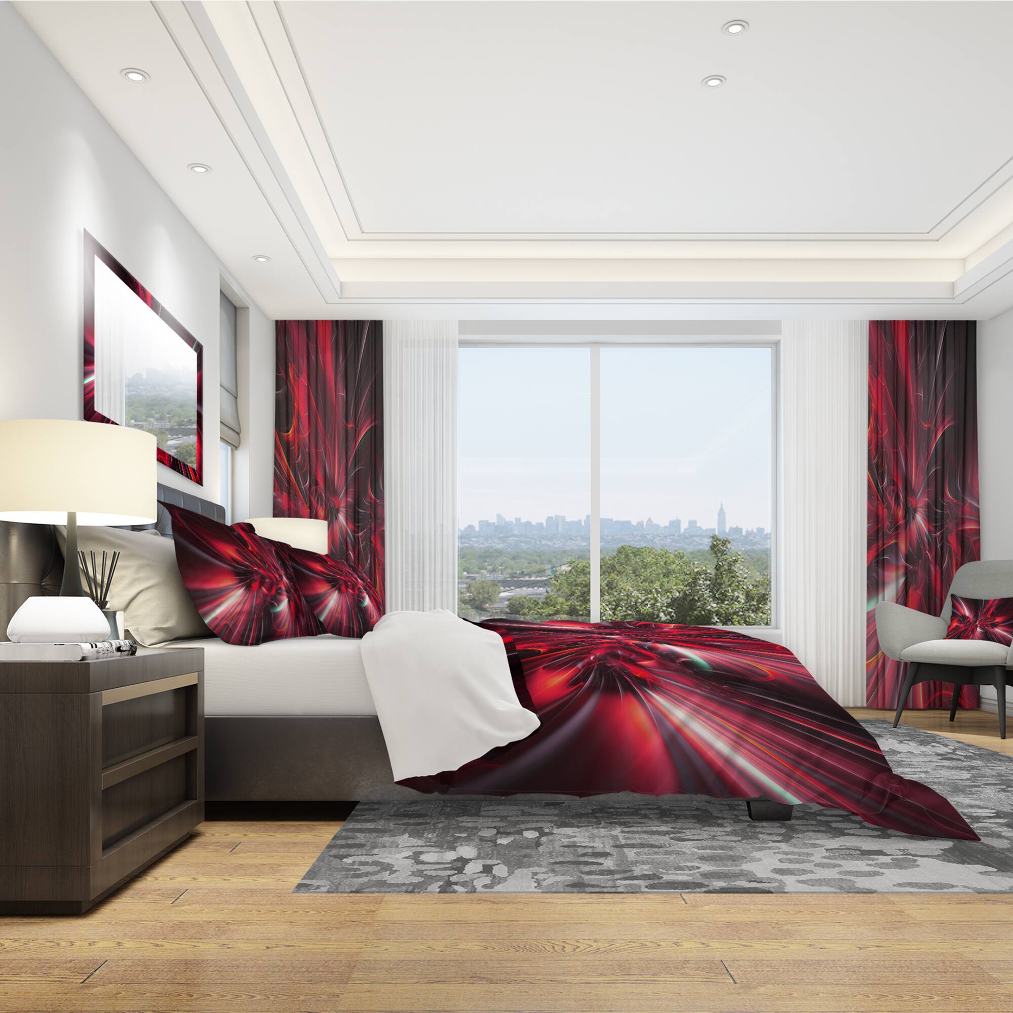 Designart 'Red Implosion' Modern & Contemporary Bedding Set