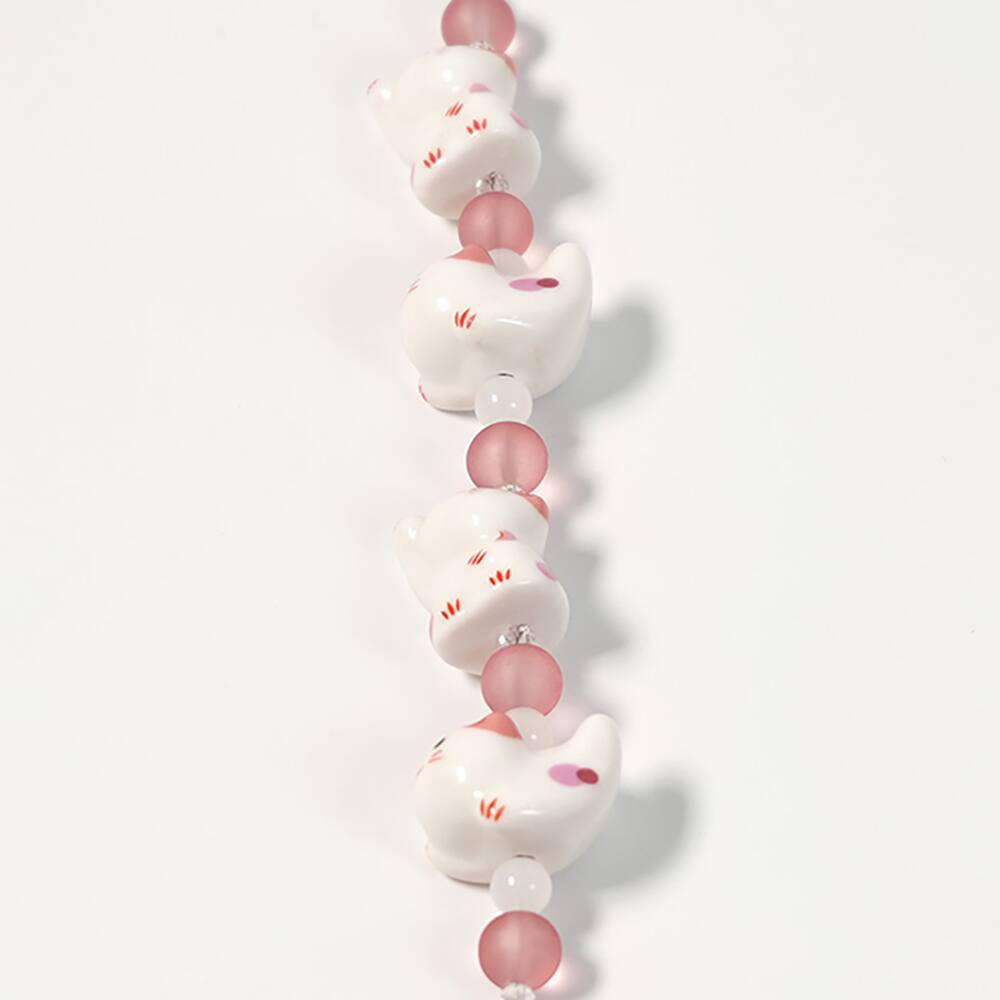 Jesse James Beads 15mm Pink & White Ceramic Cat Beads